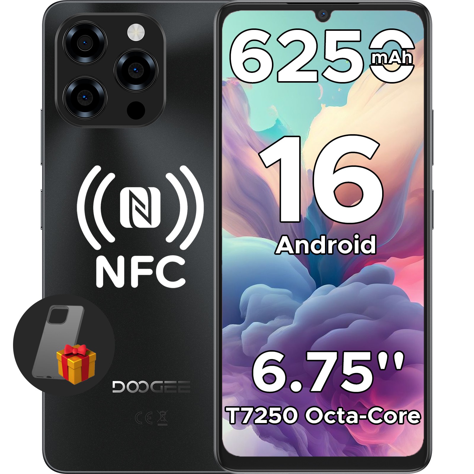 DOOGEE Note58 Pro 6.75 Inch Android 16 Smartphone 32GB+256GB 6250mAh Phone NFC