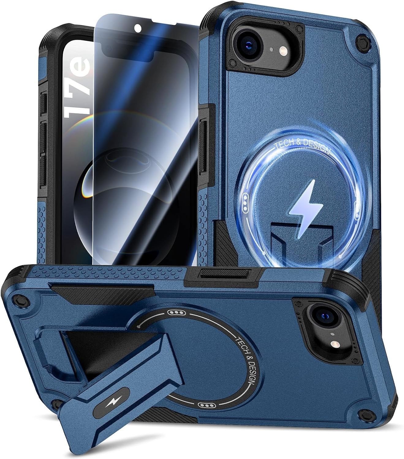 Case & Tempered Glass Screen Protector for iPhone 17e/16e Blue Privacy Shockproo