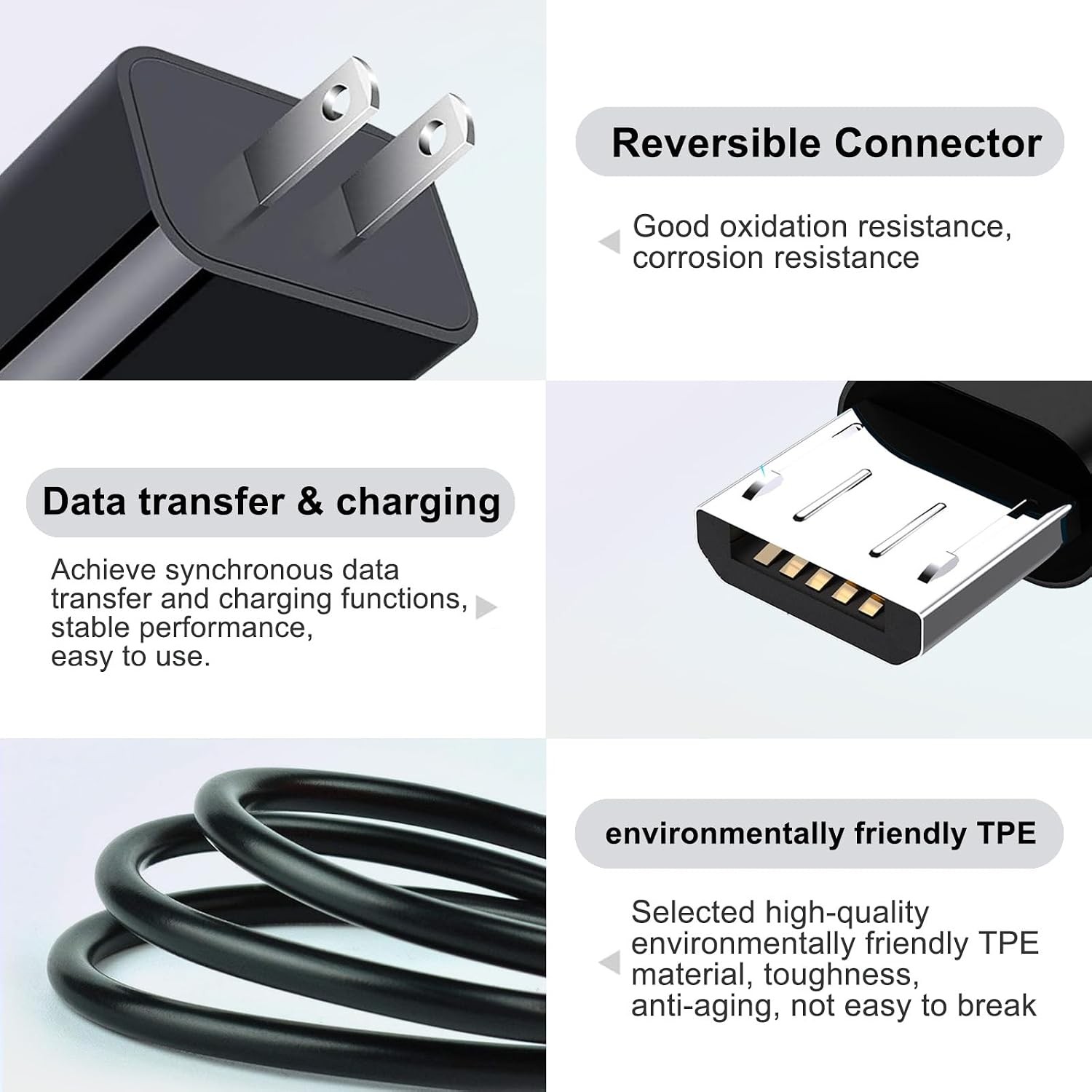 10FT Micro USB to USB A Fast Charging Adapter for Ring Indoor Cam, Doorbell 2/3/