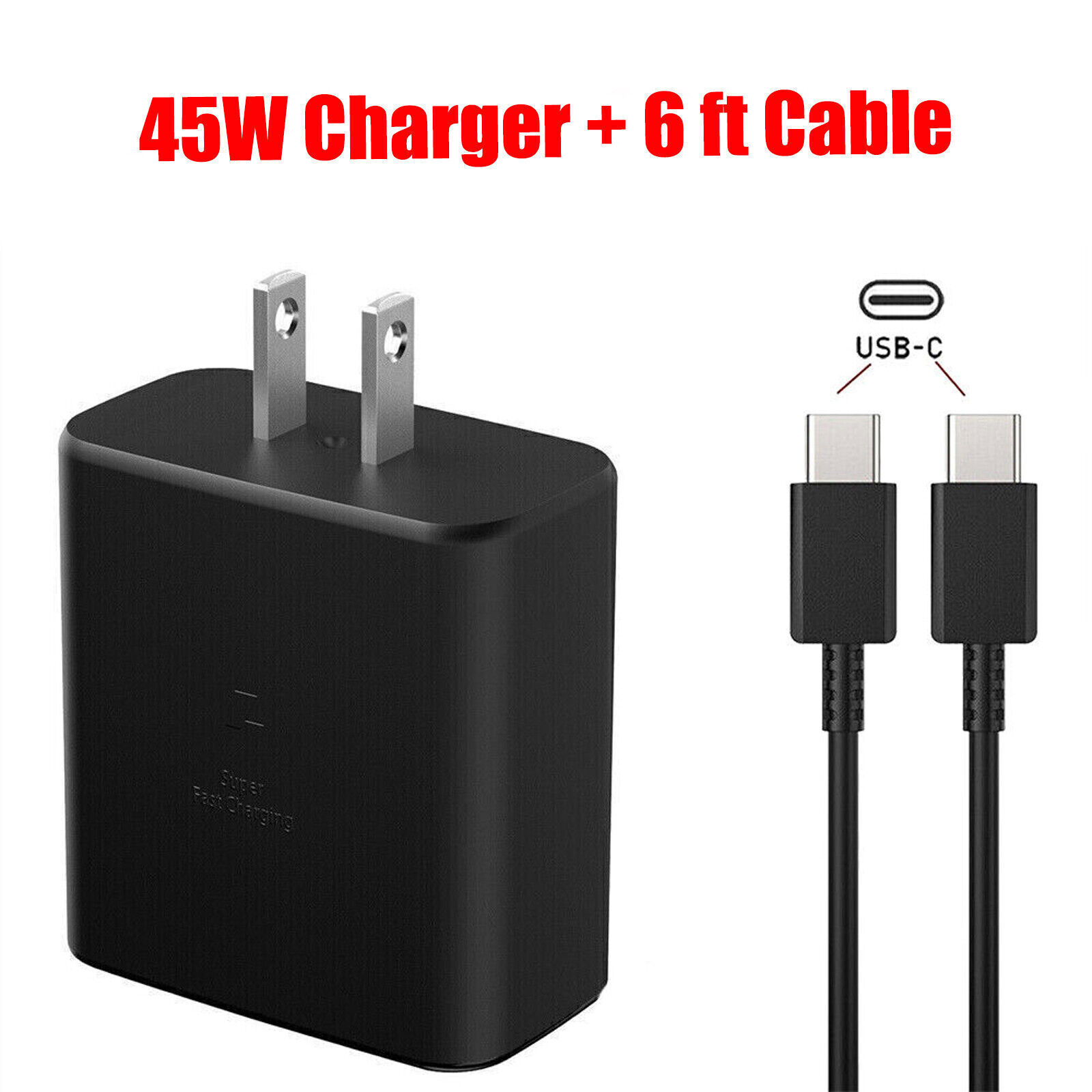 45W Super Fast Charging Wall Charger&6FT USB-C Type C Cable For Samsung S23 22+