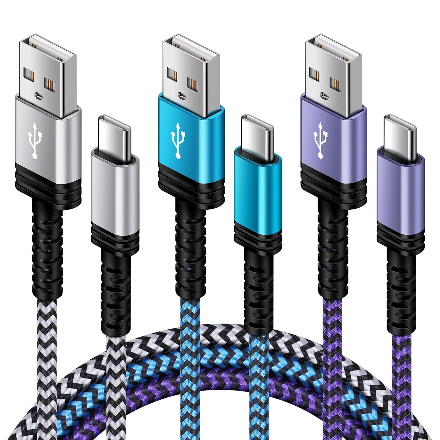 5FT Braided USB A to Type C Cable Fast Charging Power Cord 3 Pack USB C Charger