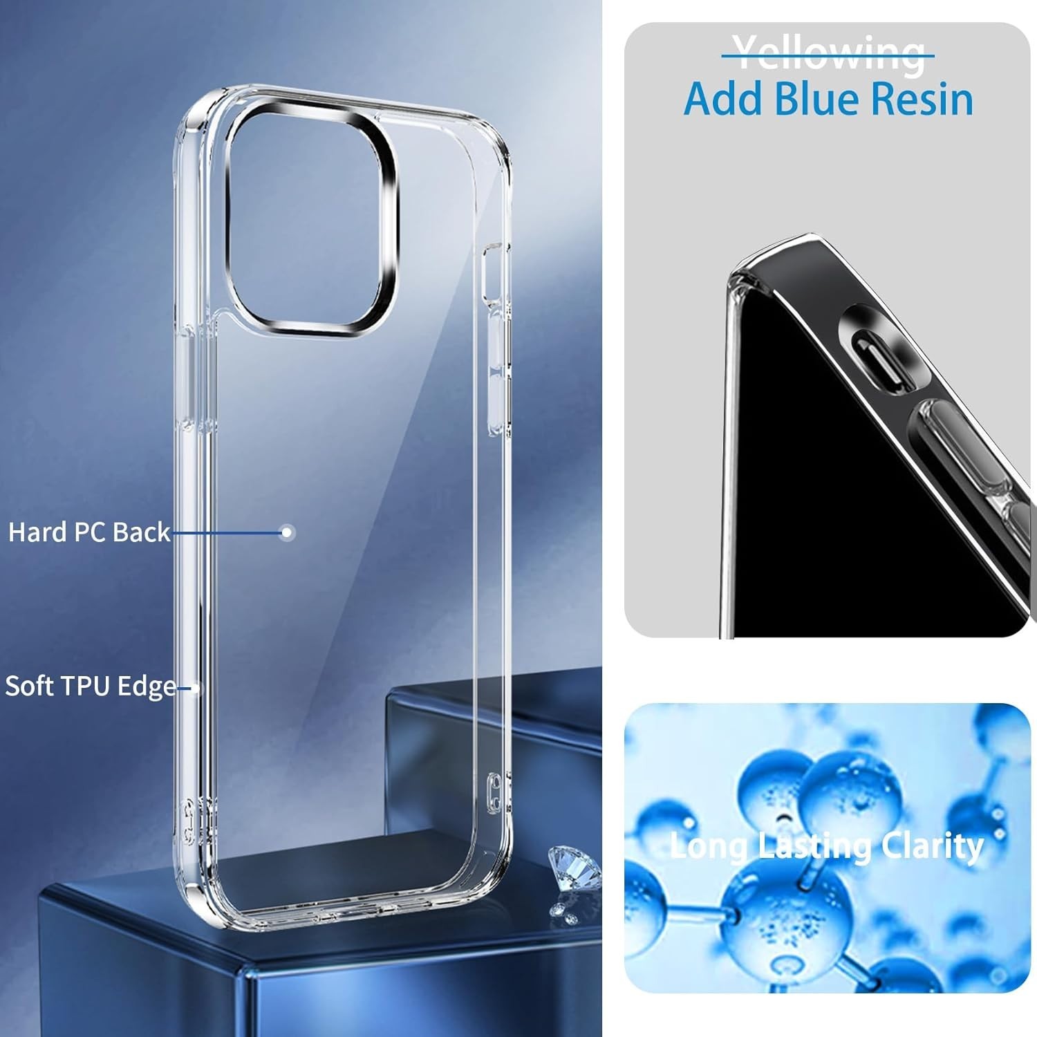 JJGoo Compatiable with iPhone 15 Pro Max Case Clear, Transparent Shockproof Phon
