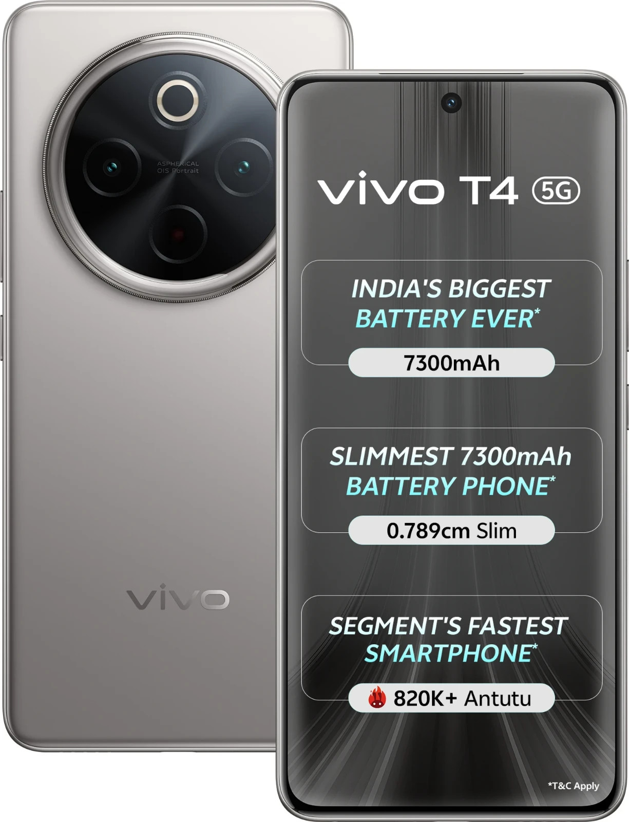 vivo T4 5G (Grey 256GB 8GB) Snapdragon 7s Gen 3 5G Processor Global Version