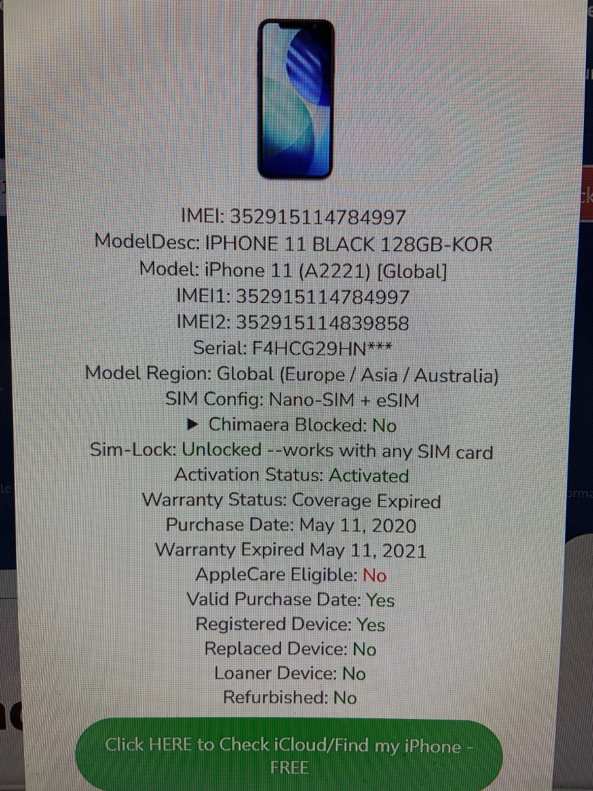 Apple iPhone 11, A2221, 64GB, 4GB RAM, Repair/PART (ICL) Locked Good Condition