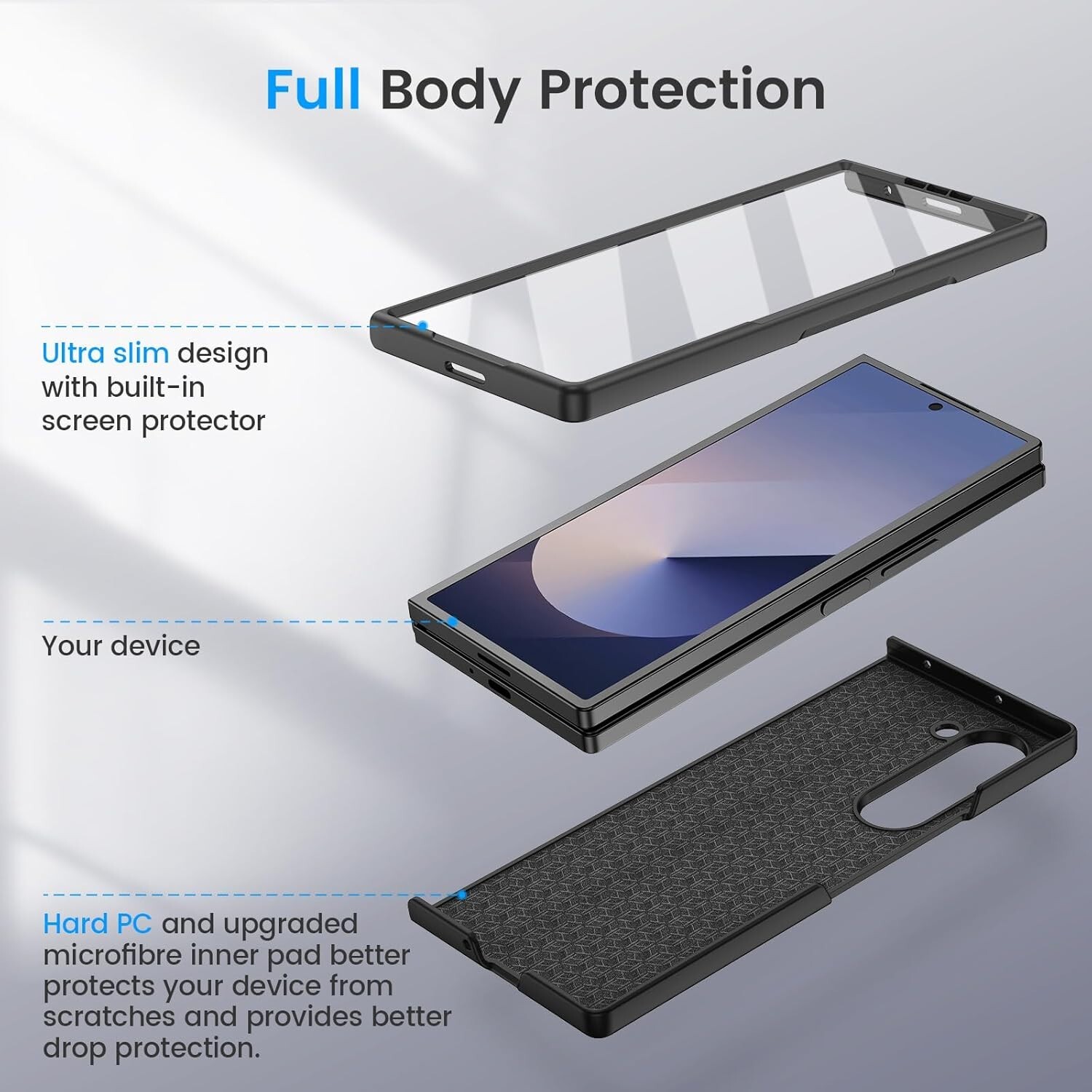 for Samsung Galaxy Z Fold 6 Case With Built in Screen Protector Support Wireless