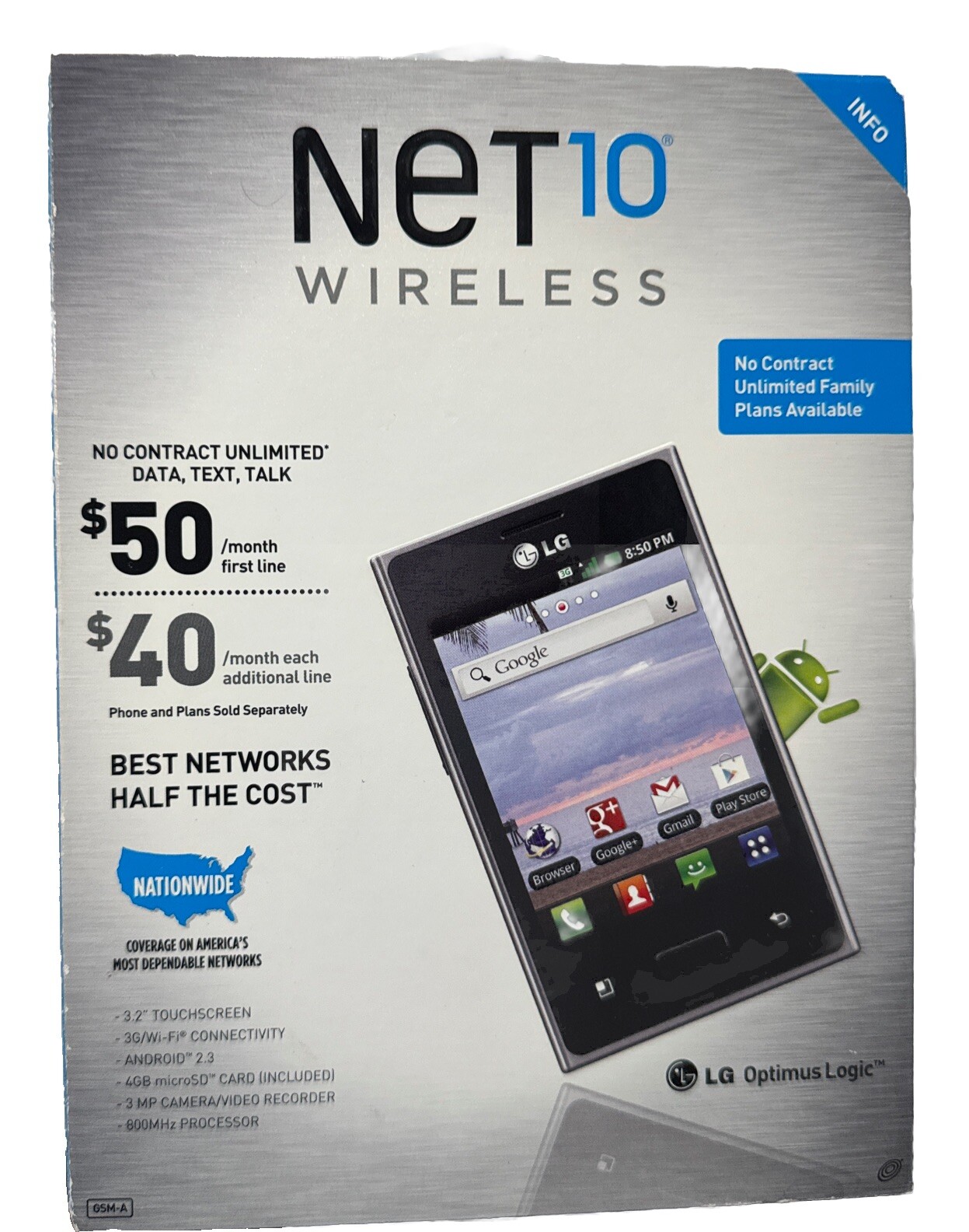 NET 10 WIRELESS LG OPTIMUS LOGIC ANDROID SMARTPHONE No Contract