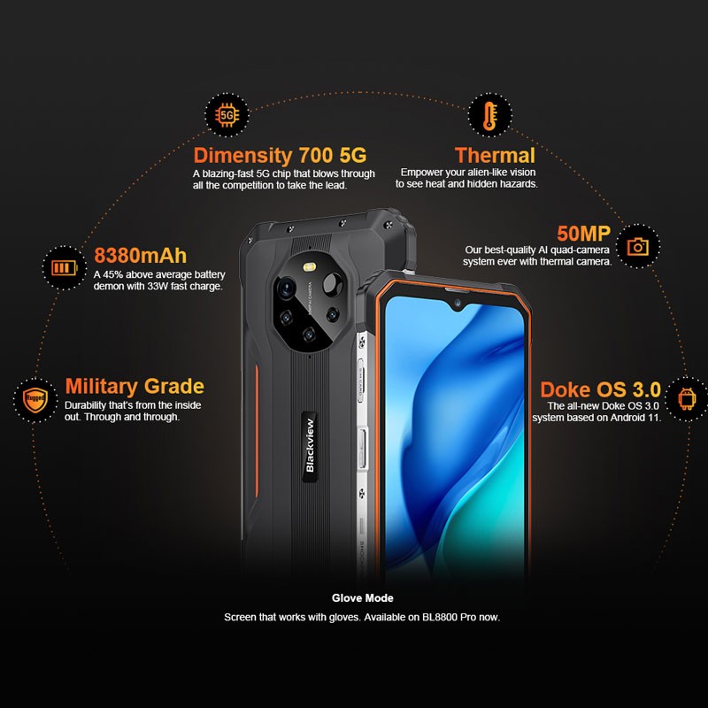 5G Blackview Rugged Phone Android Thermal Imaging Dual SIM Octa Core Waterproof