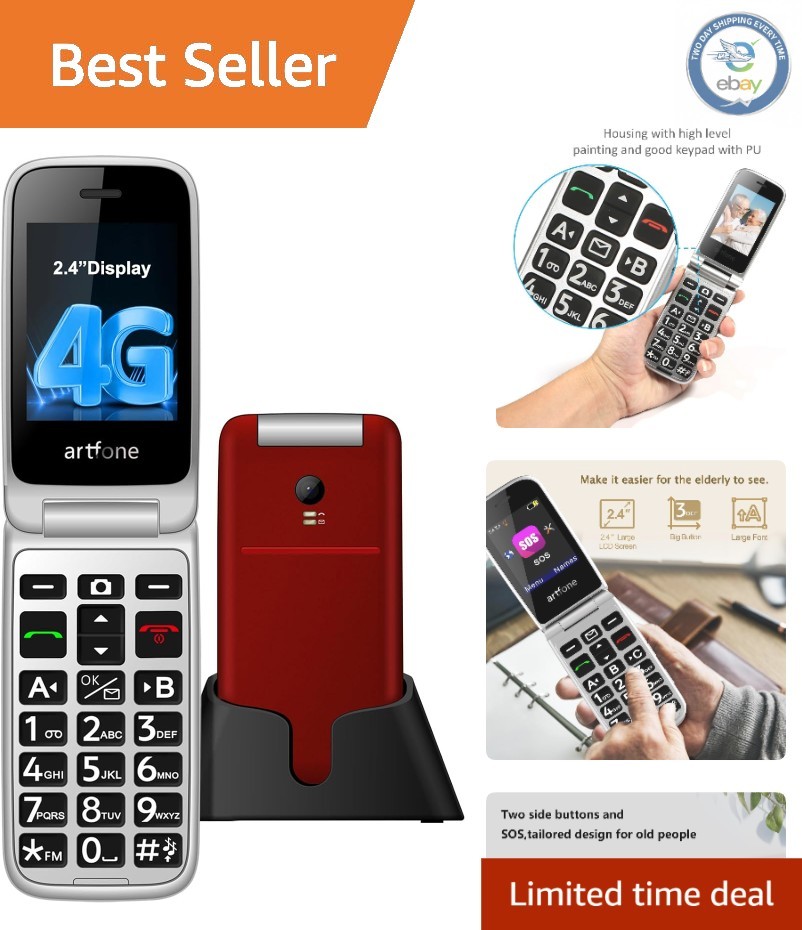 G3 Pro Red – 4G LTE Flip Phone for Seniors with Extended Battery & SOS Feature