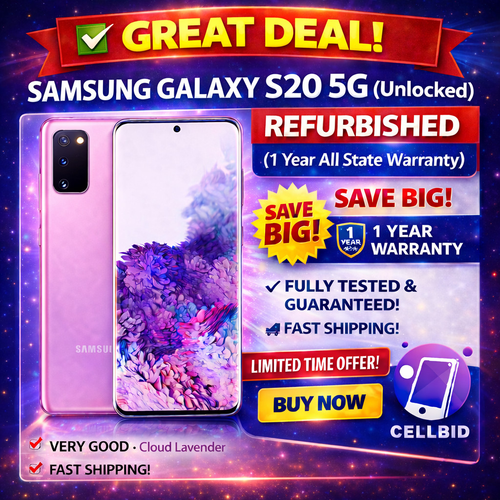 Samsung Galaxy S20 5G SM-G981U (UNLOCKED) Smartphone 128GB Lavender VERY GOOD