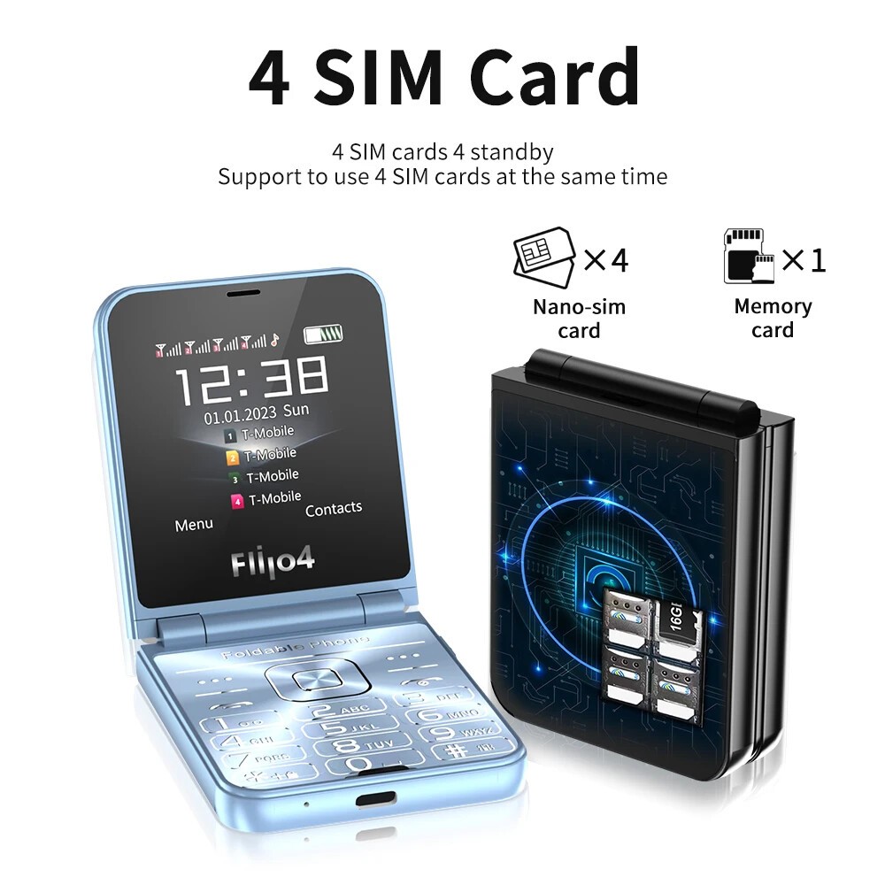 SERVO Unlocked 4 SIM Card Slots Mini Foldable Mobile Cell Phones NEW Dialer