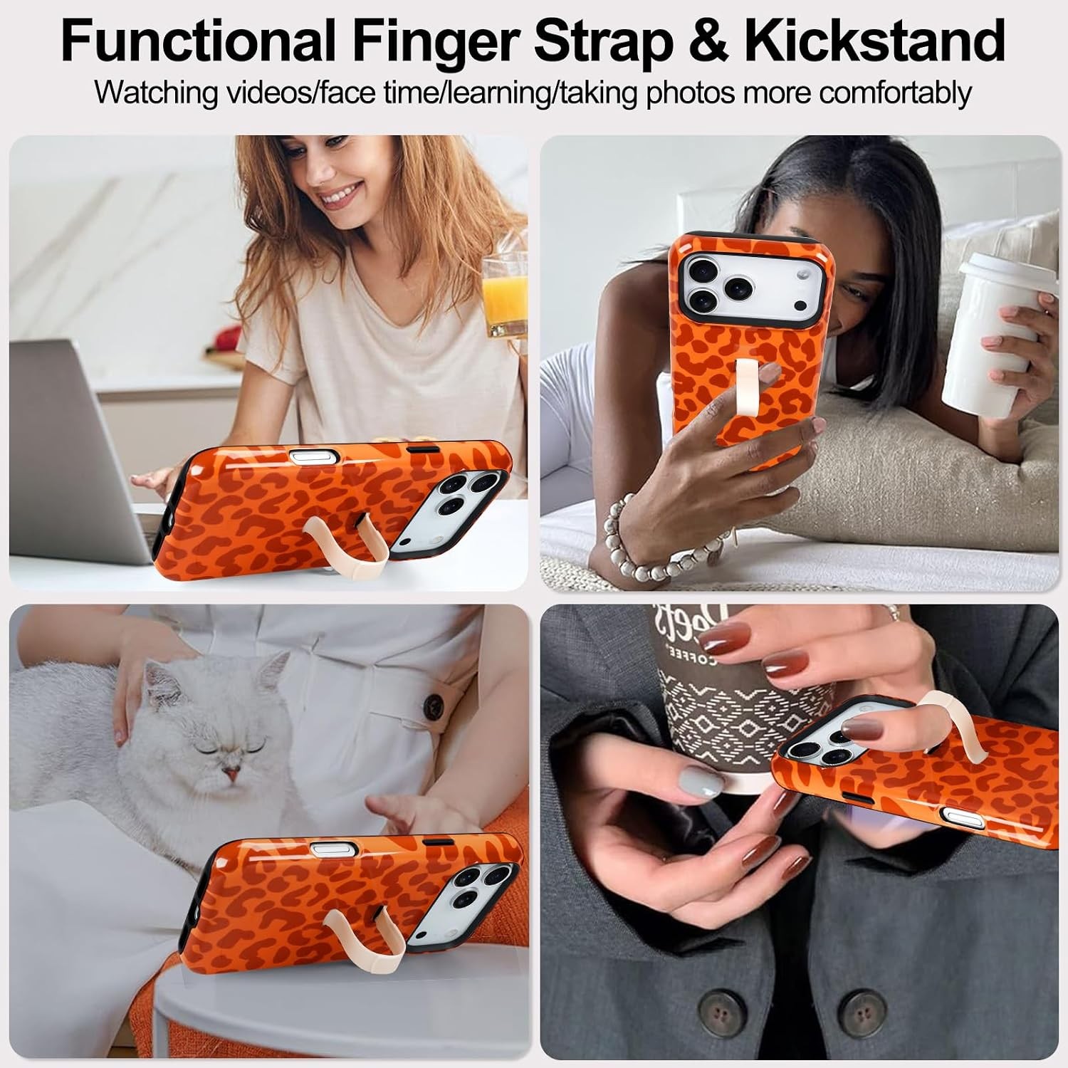 iPhone 17 Pro Max Case with Finger Strap Kickstand, Stylish Chic Leopard Cheetah