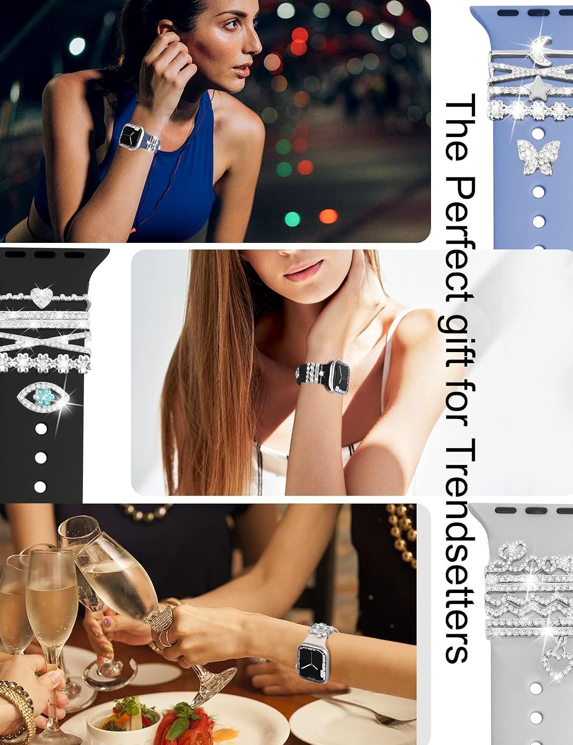 11-Pcs Super Bling Watch Charms with 9-Pcs Decorative Rings Loops for Apple Watc