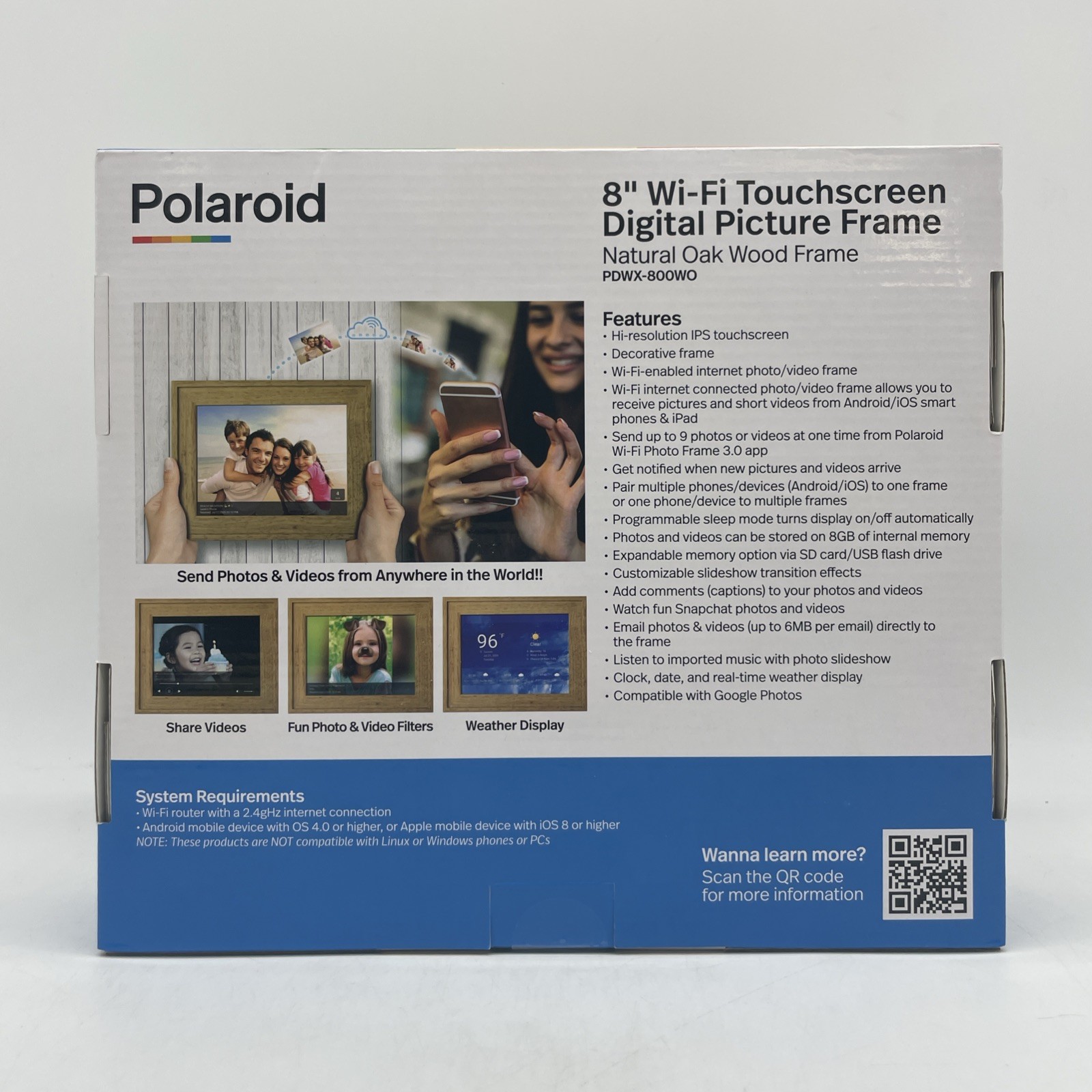 Polaroid 8″ WiFi Digital Natural Oak Wood Frame Photo Frame!