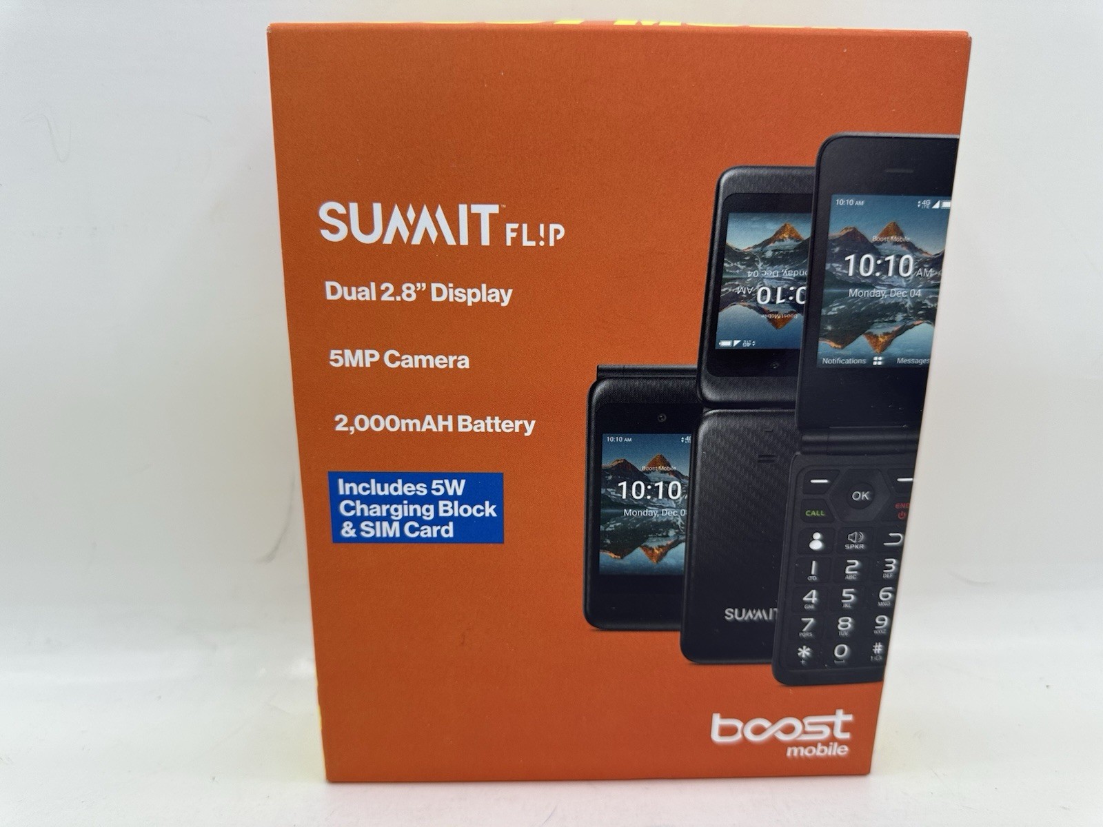 Boost Mobile Prepaid Flip Phone Summit Flip 8GB 5MP Dual 2.8” Display Quad-Core