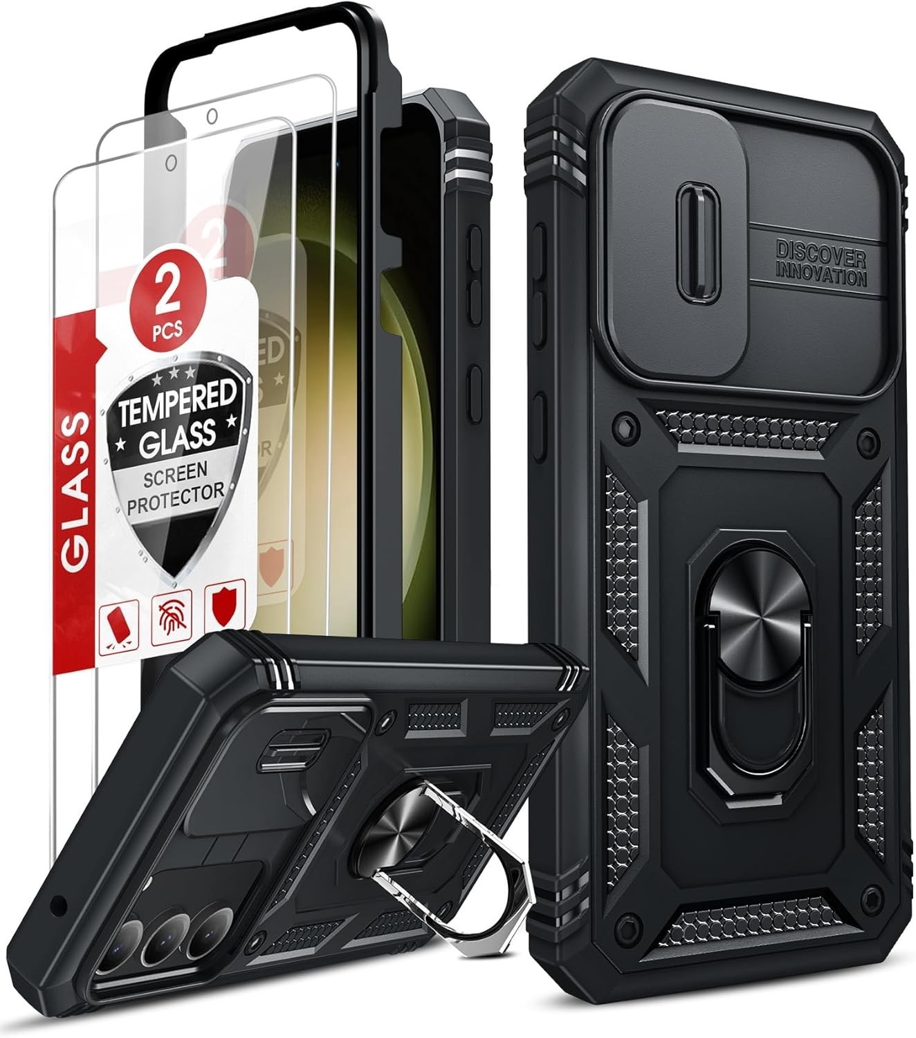 Samsung Galaxy S23 FE Case with 2 PCS Screen Protector Tempered Glass & Stand