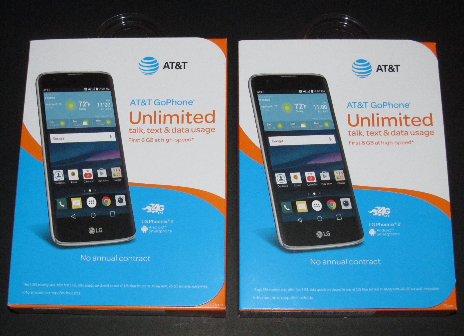 LOT of 2x New Sealed AT&T GoPhone 16GB 5″ LG Phoenix 2 Prepaid 4G LTE Smartphone