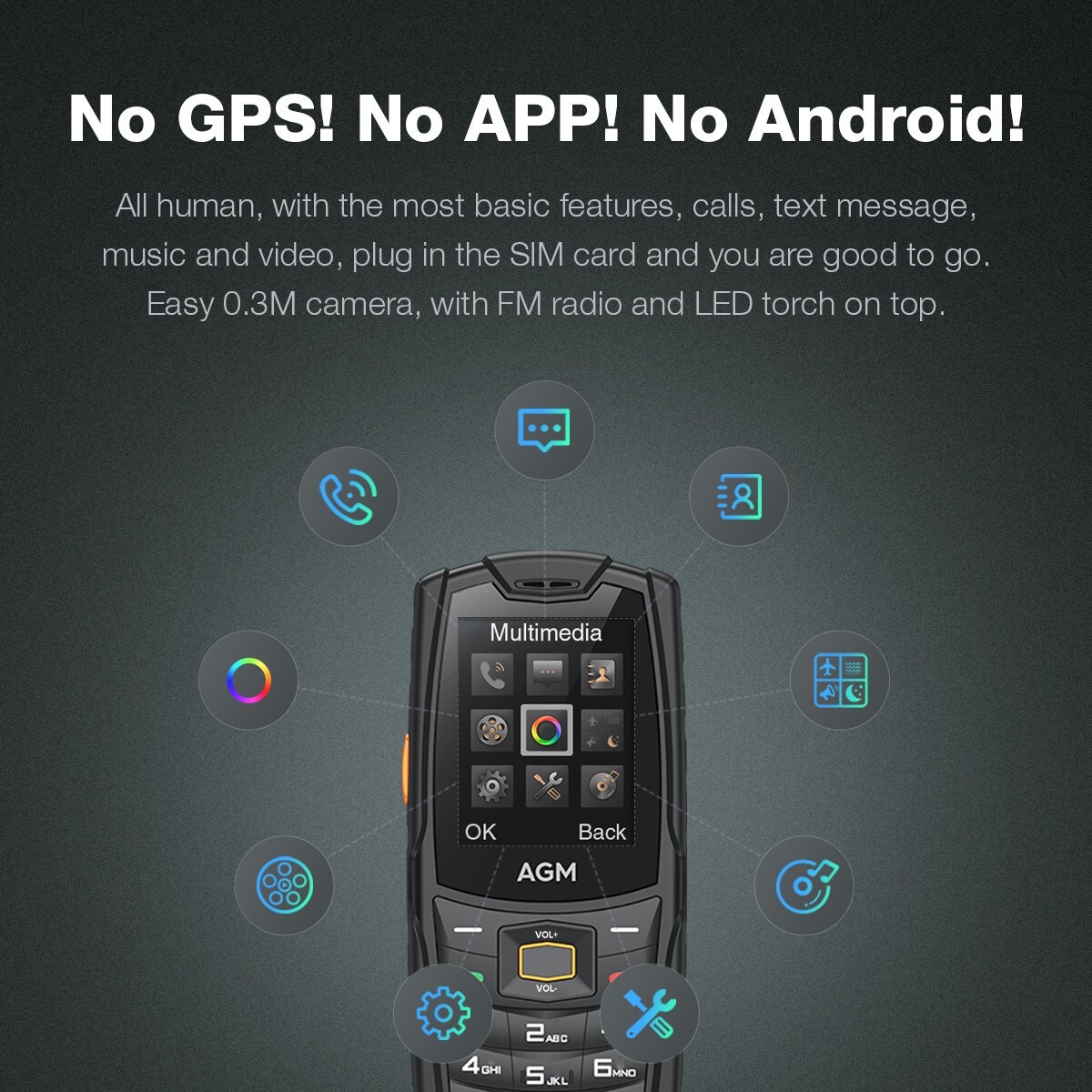 AGM M6 Rugged Phone 2500 mAh Big Button Basic Senior Phone For T-Mobile Unlocked