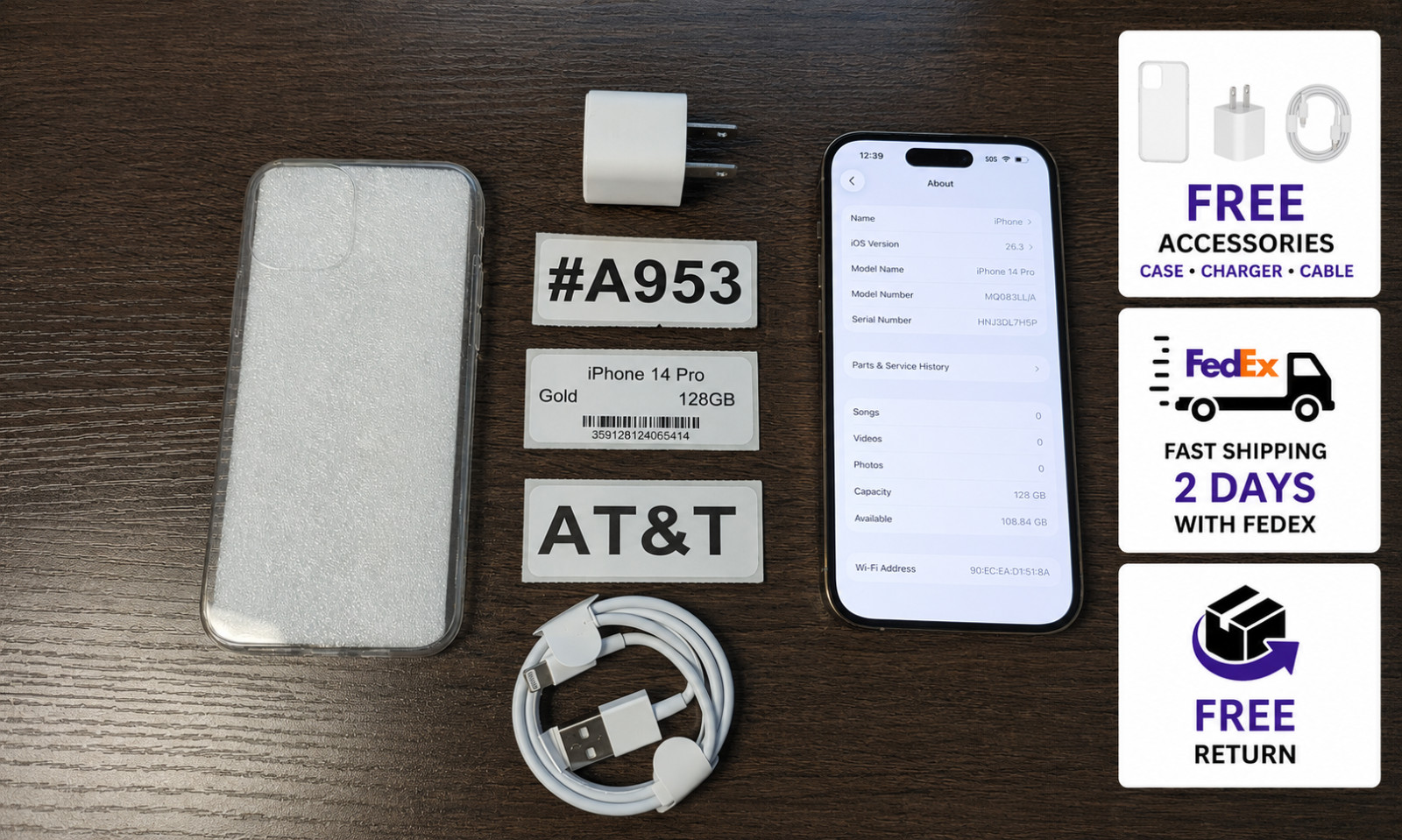 Apple iPhone 14 Pro 128 GB GOLD – ONLY – AT&T NETWORK – Read Seller Notes