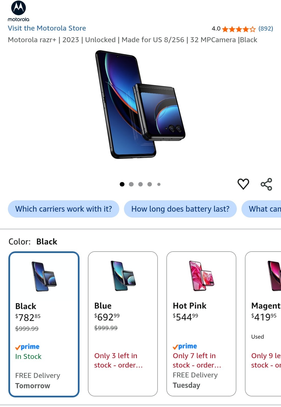 Motorola Razr Plus 5G (2023) UNLOCKED | BLACK | Made for US 8/256. XT2321-3