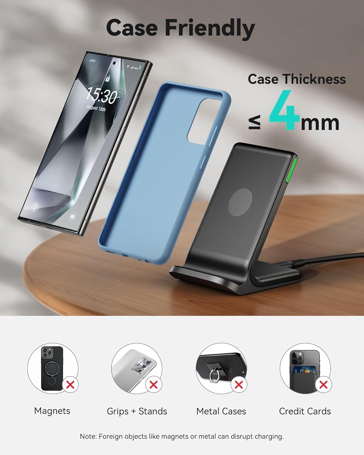 15W Fast Wireless Charger for iPhone 17 16 15 14 13 Pro Max, Samsung Galaxy S25