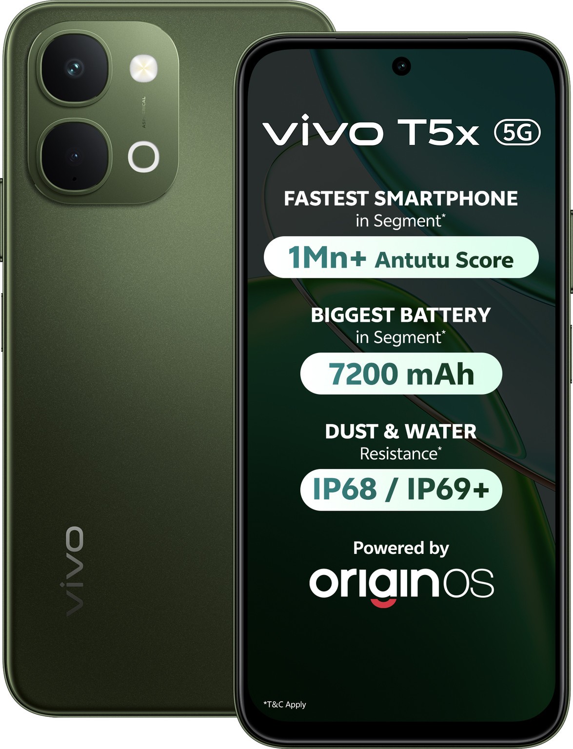 vivo T5x 5G (Green, 128 GB 6GB RAM) Dimensity 7400-Turbo 6.76″ Global Version