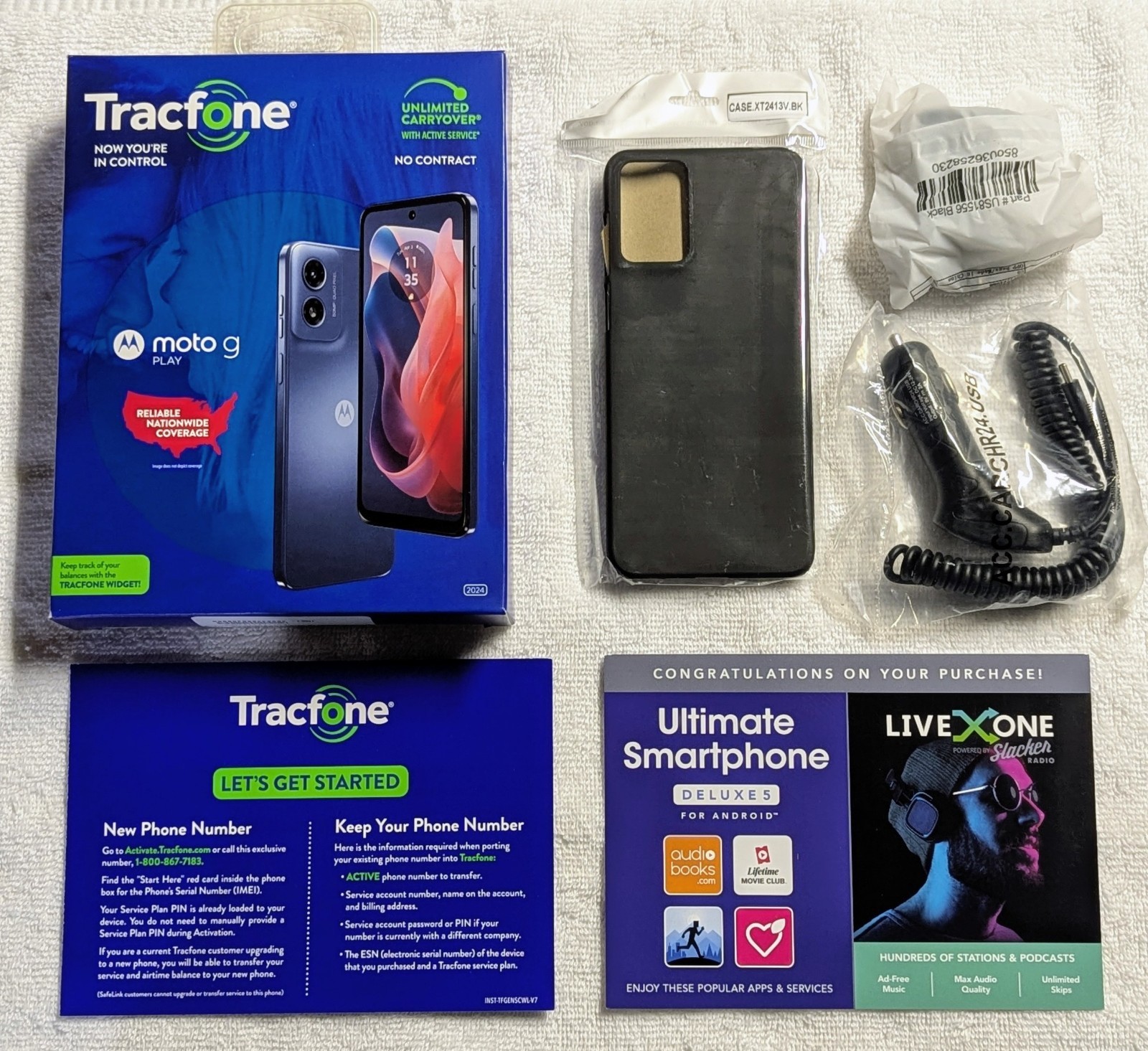 Moto G Play 2024 6.5″ 64GB + 1 Year Tracfone service 1500 Min/Text & 1.5 GB Data