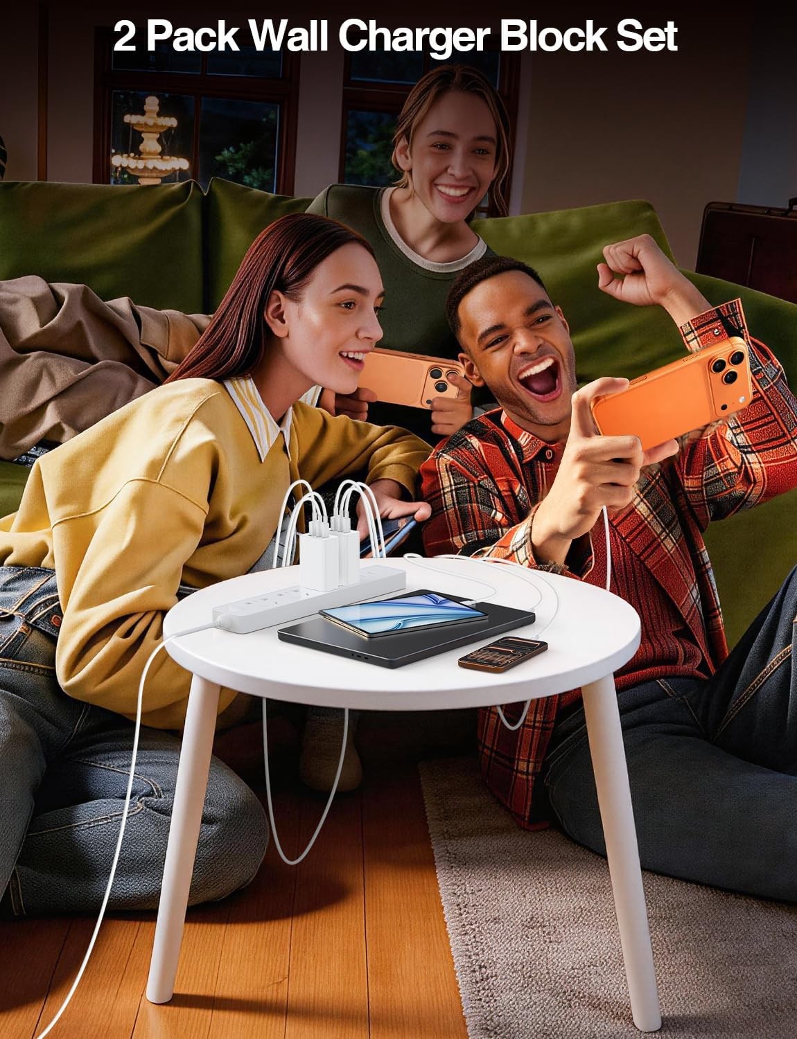65W Dual USB-C Power Adapter, 3-Port Fast Wall Charger Block for Devices