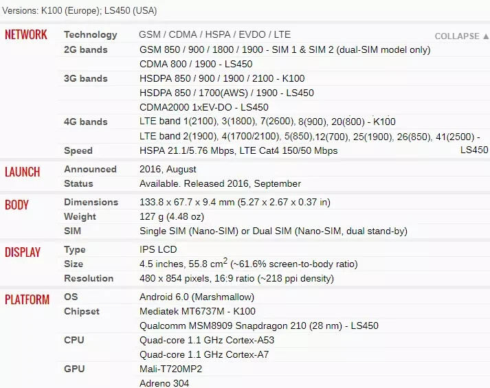 Original LG K3 K100 Single SIM Quad Core Unlocked 8GB ROM 1GB RAM 4G LTE 4.5″