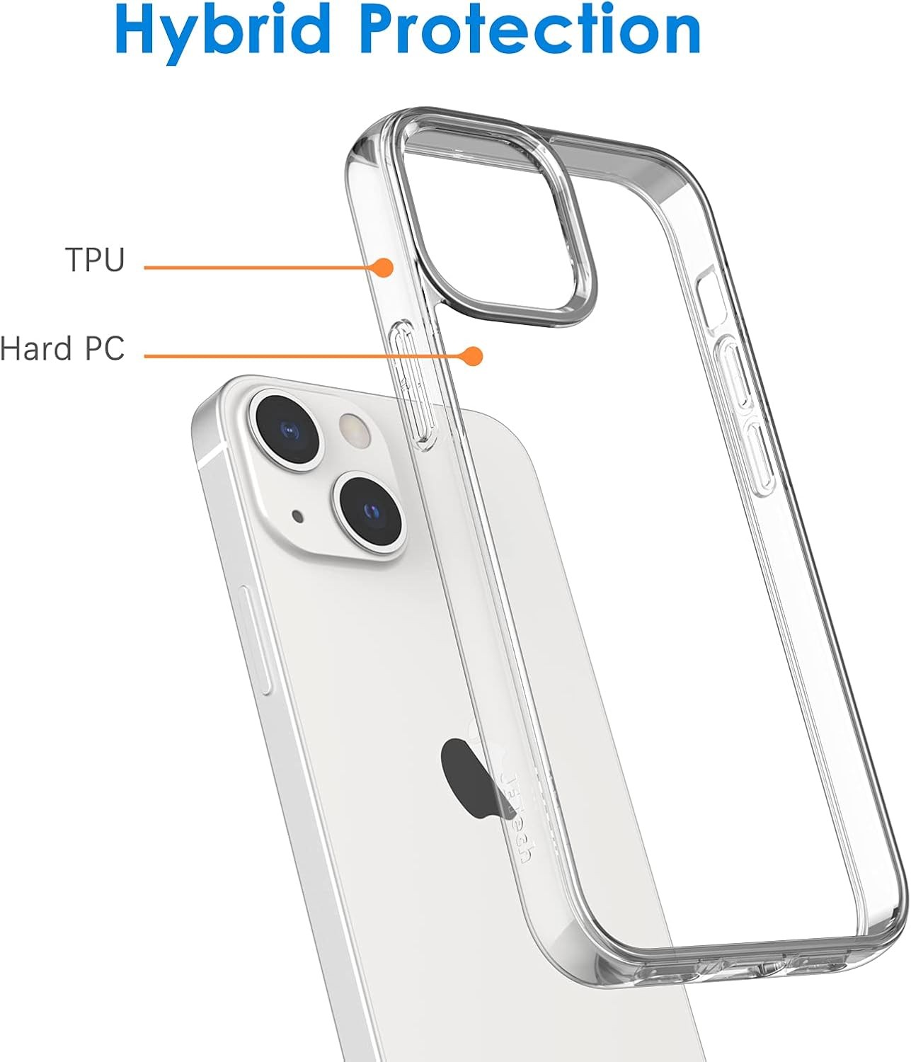 Shockproof Bumper Cover Case for iPhone 13 6.1-Inch, Clear, Non-Yellowing Design