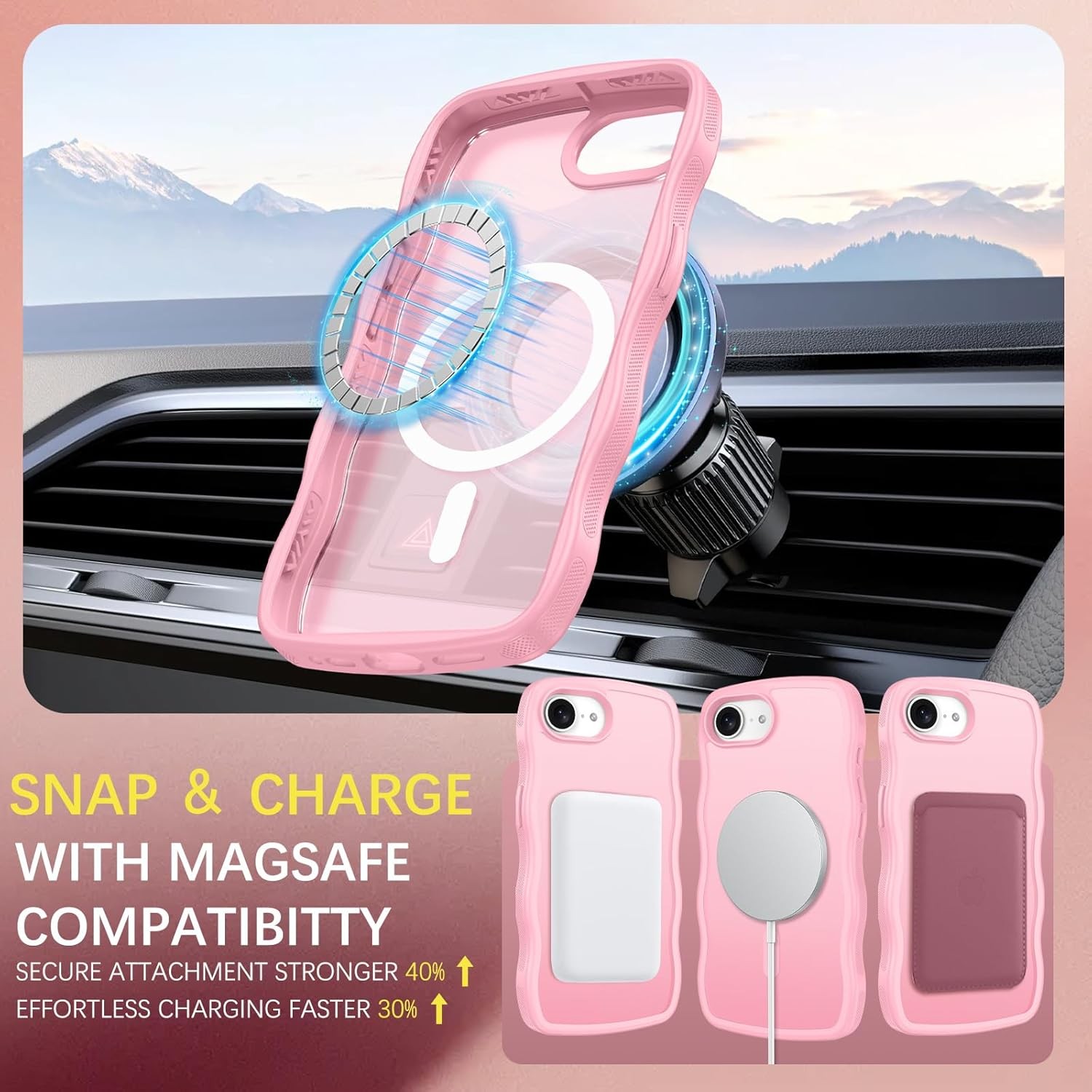 Magnetic for iPhone 17e Case, Cute Wavy Frame Translucent Matte Anti-Slip Bumper