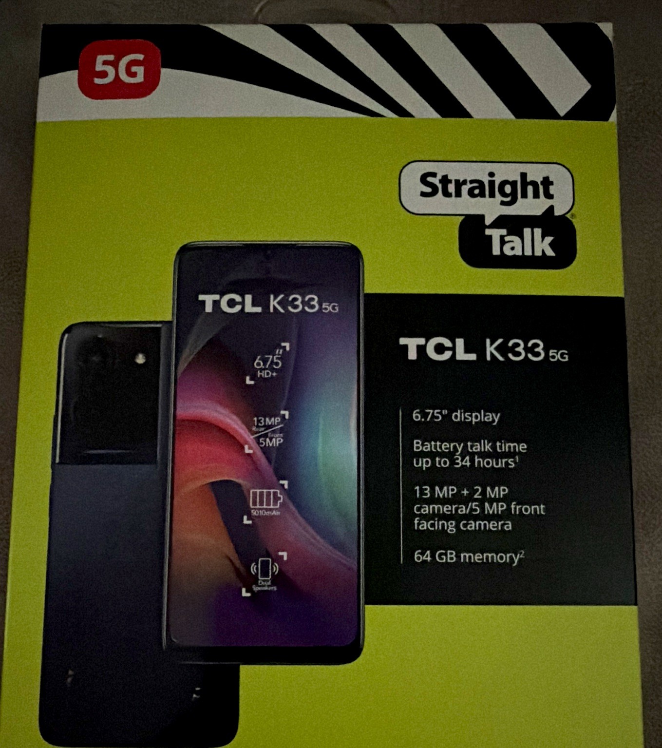 TCL K33 5G Straight Talk 64GB Black 6.75in Smartphone 13MP Front Camera