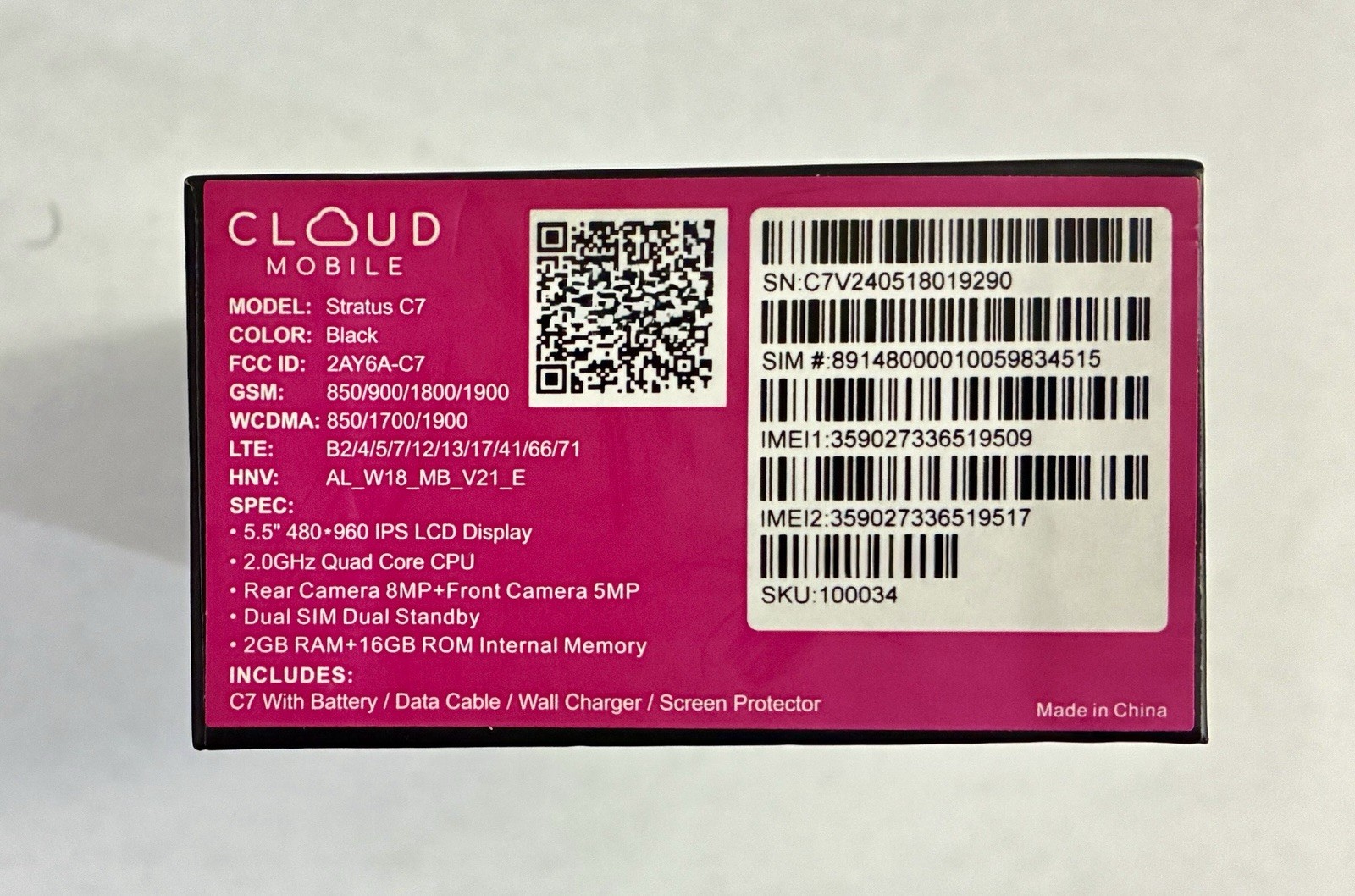 Cloud Mobile Stratus C7 Black 2GB Ram+16GB Rom Internal Memory