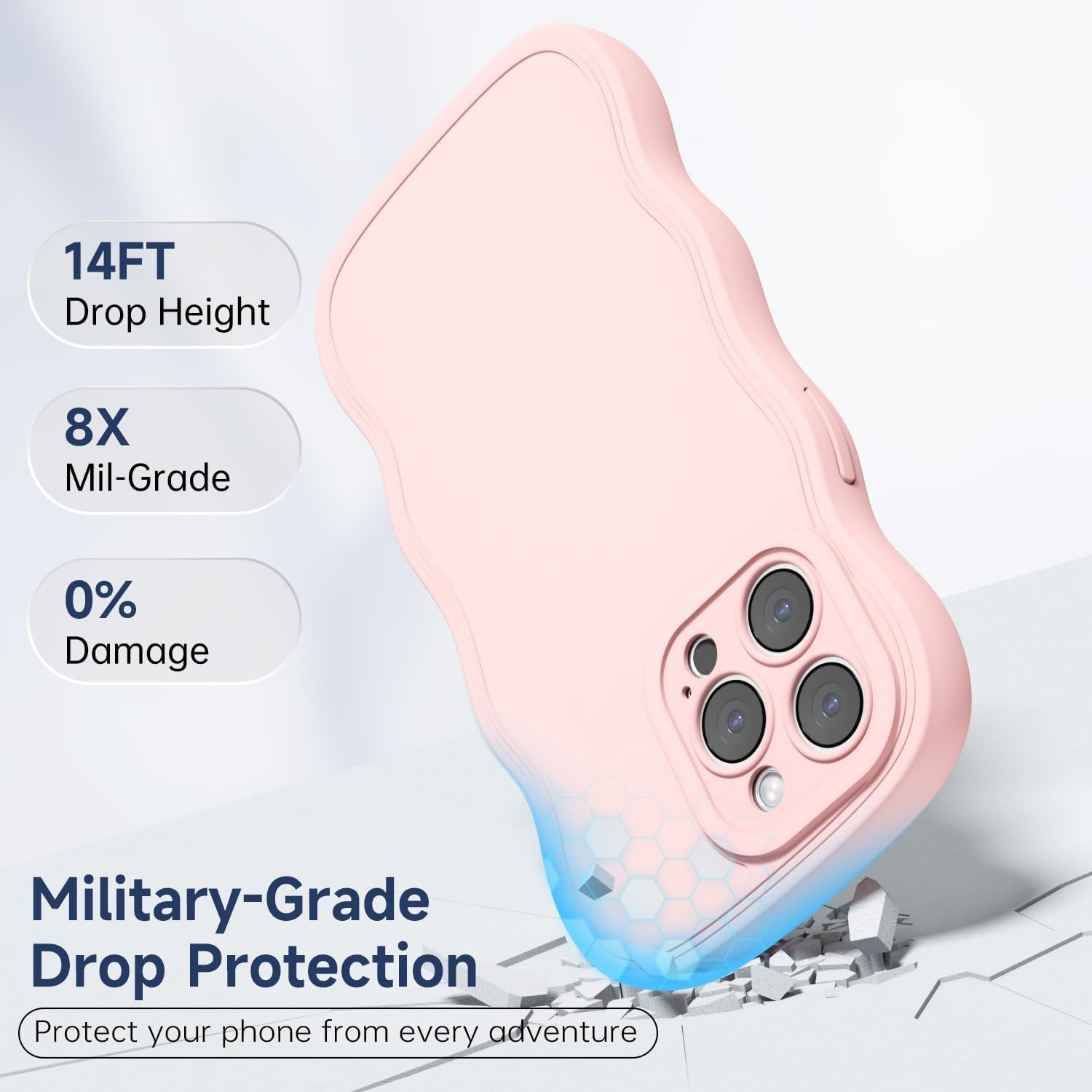 Silicone Case & Camera Cover for iPhone 13 Pro Max Light Pink Cute Curly Wave De