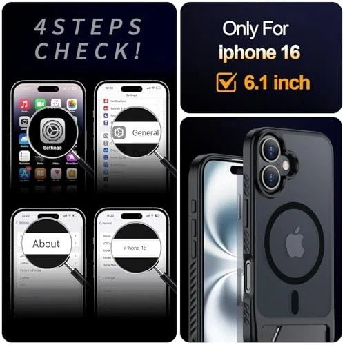 Slim Translucent Matte Case for iPhone 16 with Kickstand, Military-Grade Protect