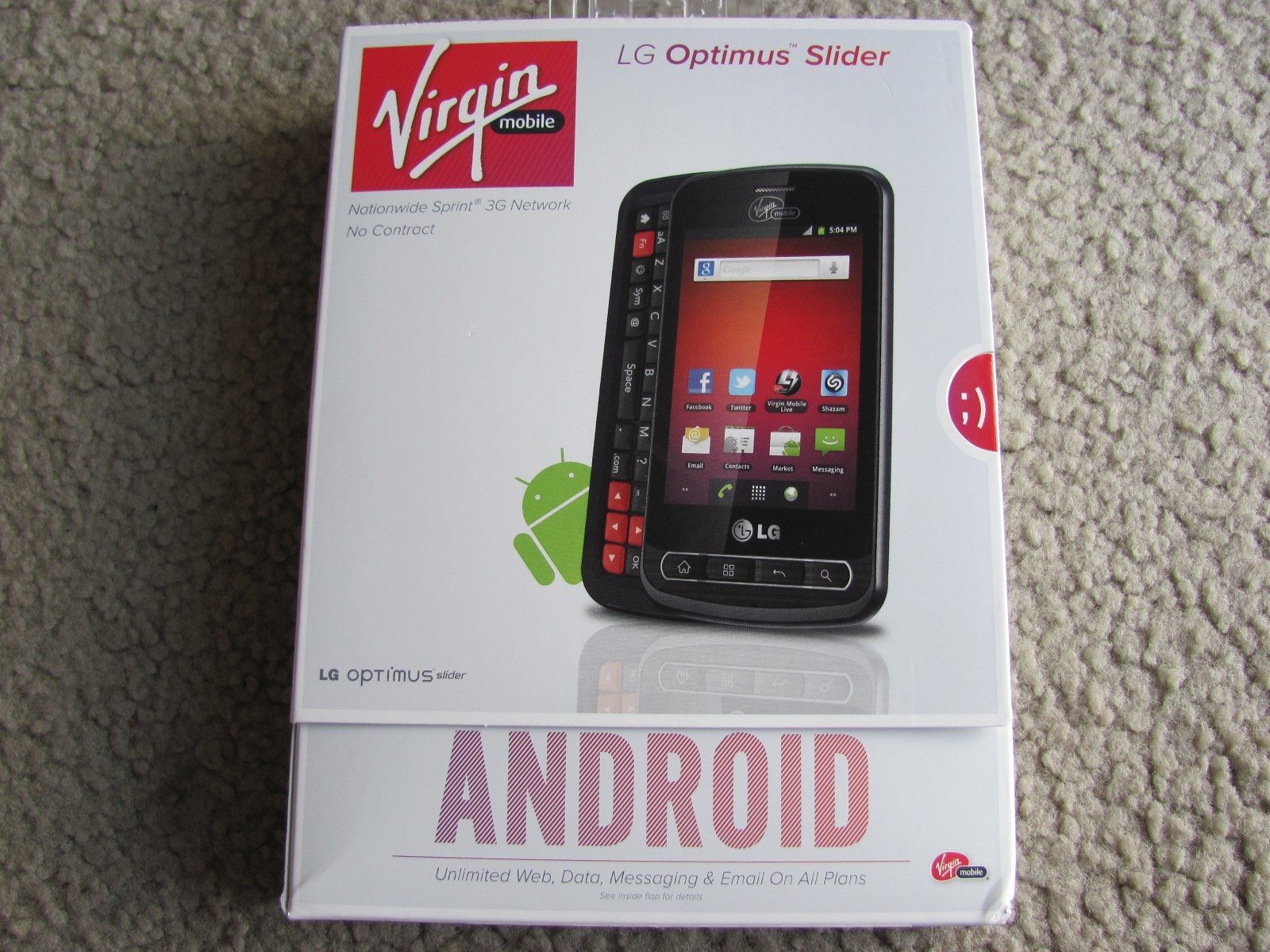 New LG Optimus Slider Virgin Mobile Smartphone 3G & Wi-Fi (No-Contract) Black