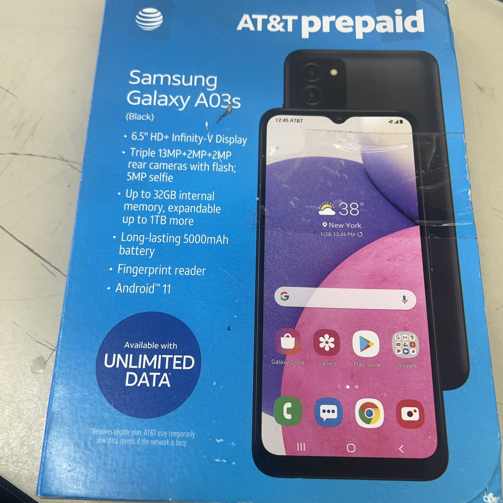 Samsung Galaxy A03s AT&T Prepaid Cell Phone Android 32GB SM-A037U Black