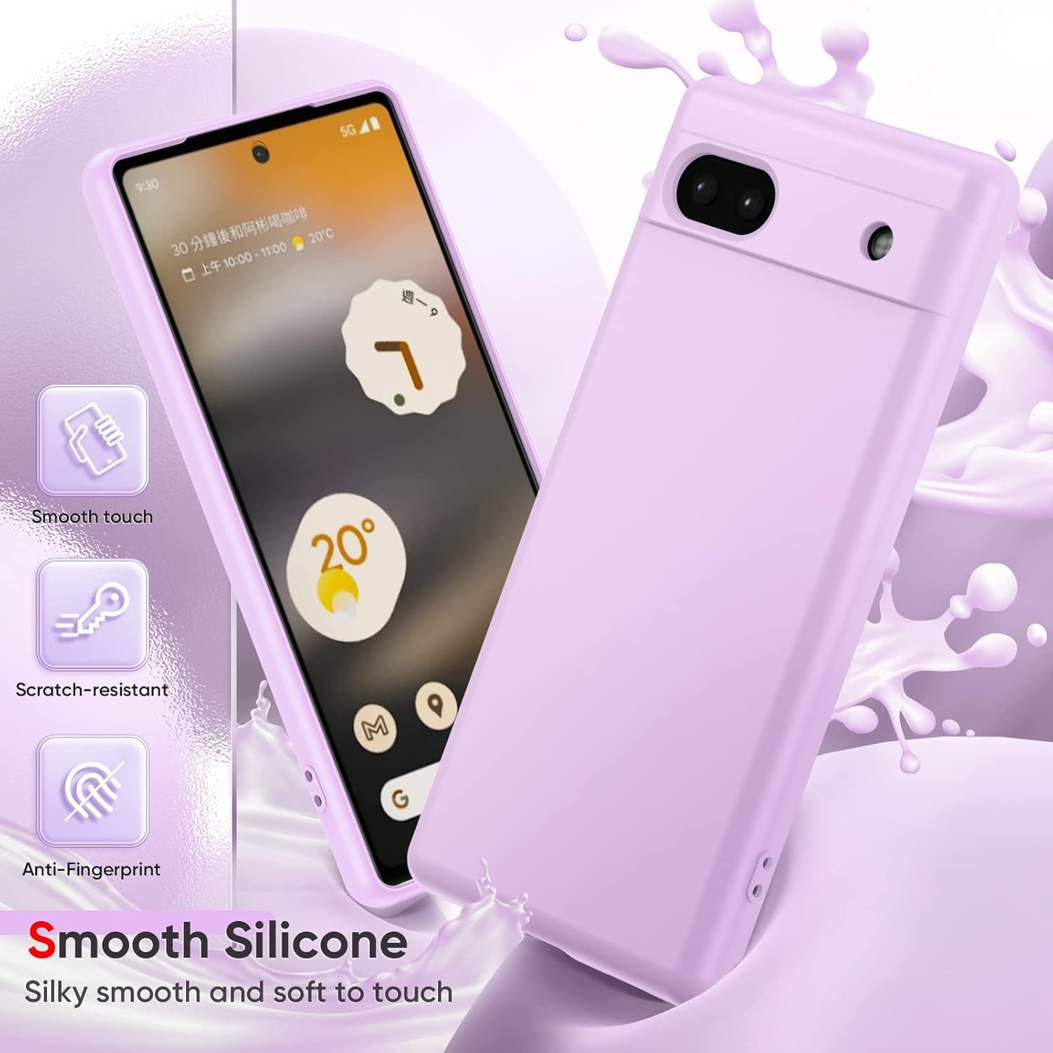 for Google Pixel 6A Phone Case with 2 Pack Tempered Glass Screen Protector, Purp