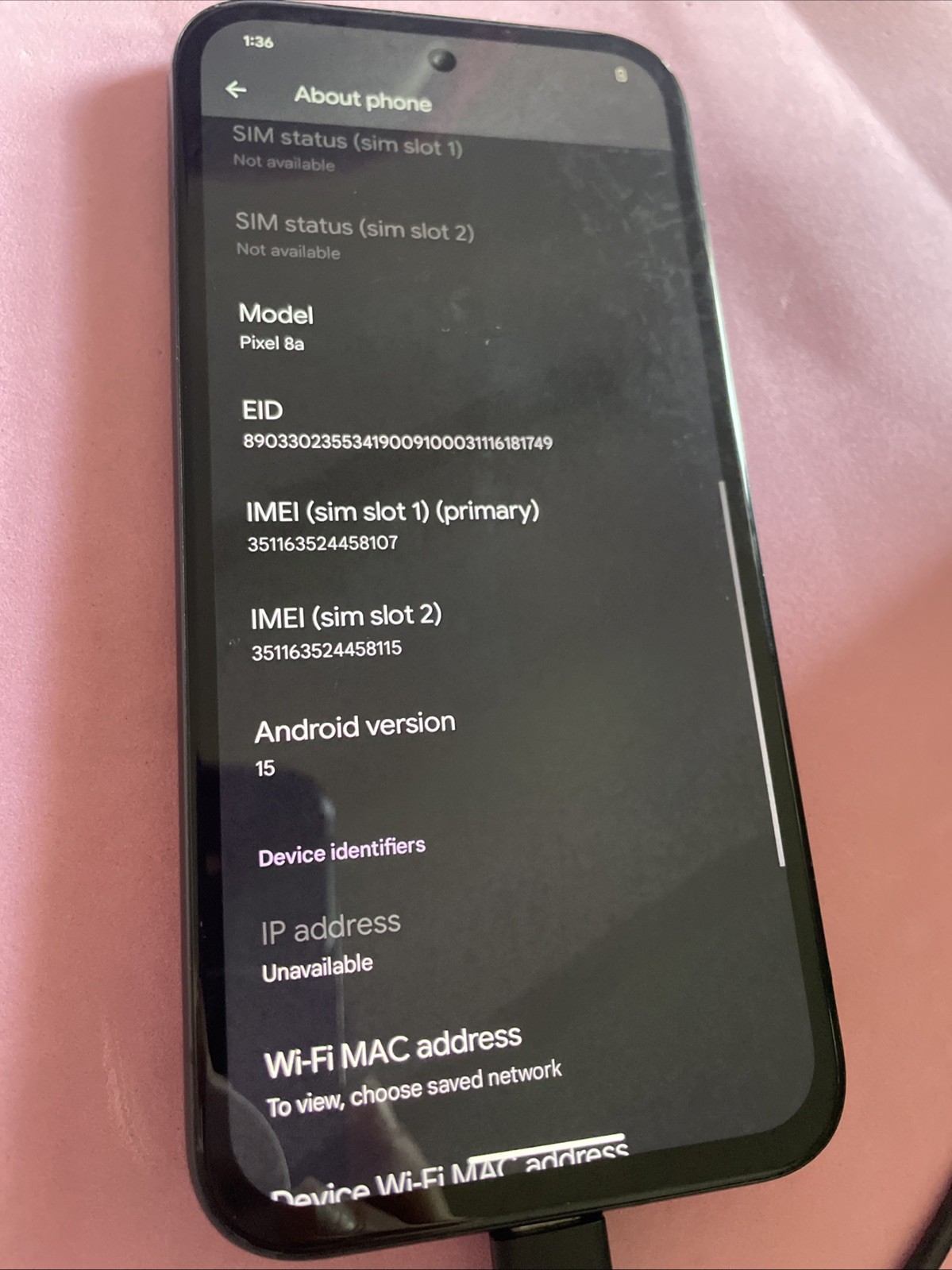 GOOGLE PIXEL 8A GKV4X UNLOCKED 128GB Obsidian