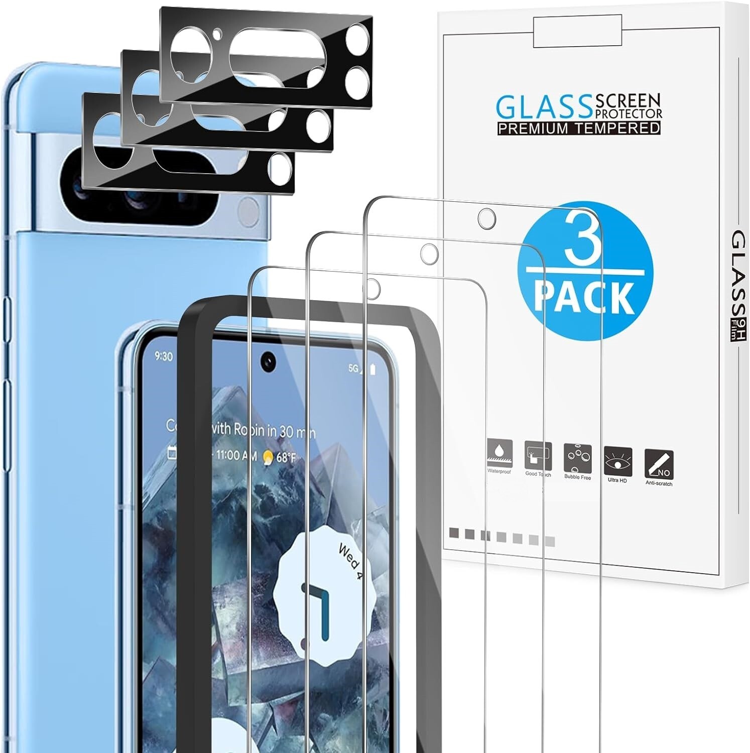 6 in 1 Tempered Glass For Google Pixel 8 Pro Screen and Camera Lens Protector