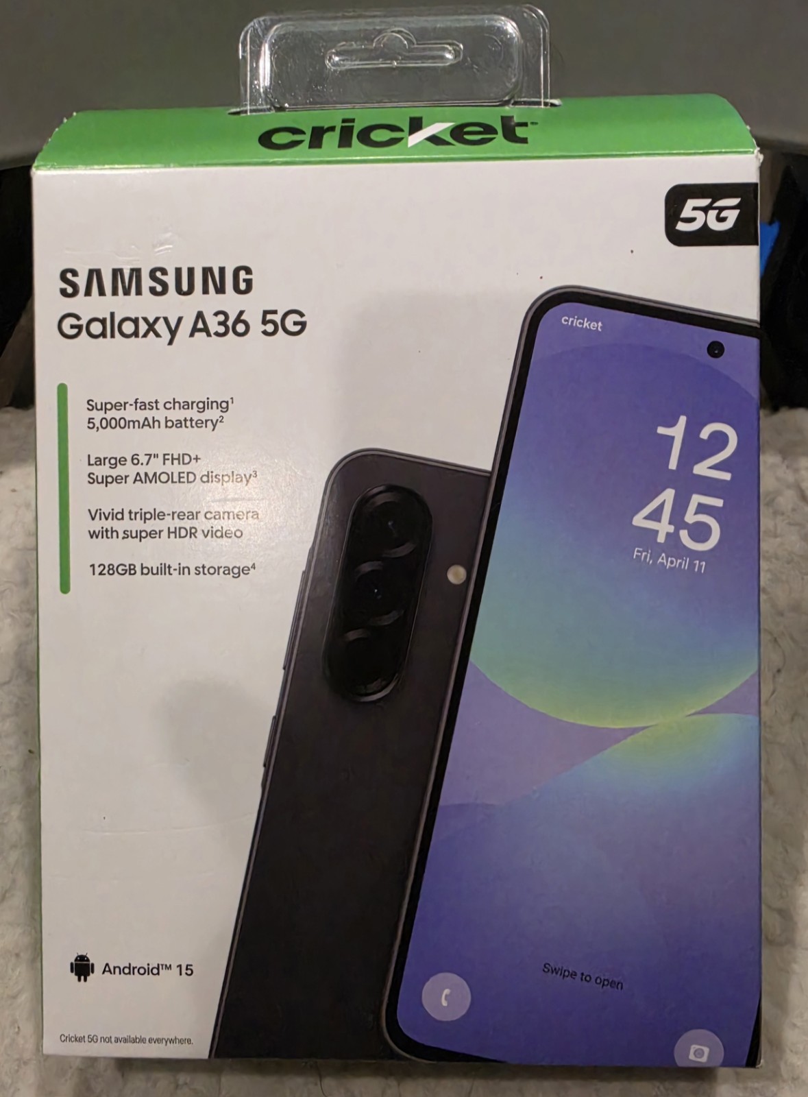 Cricket Wireless Prepaid Samsung Galaxy A36 5G 6GB RAM 128GB Black, New Sealed
