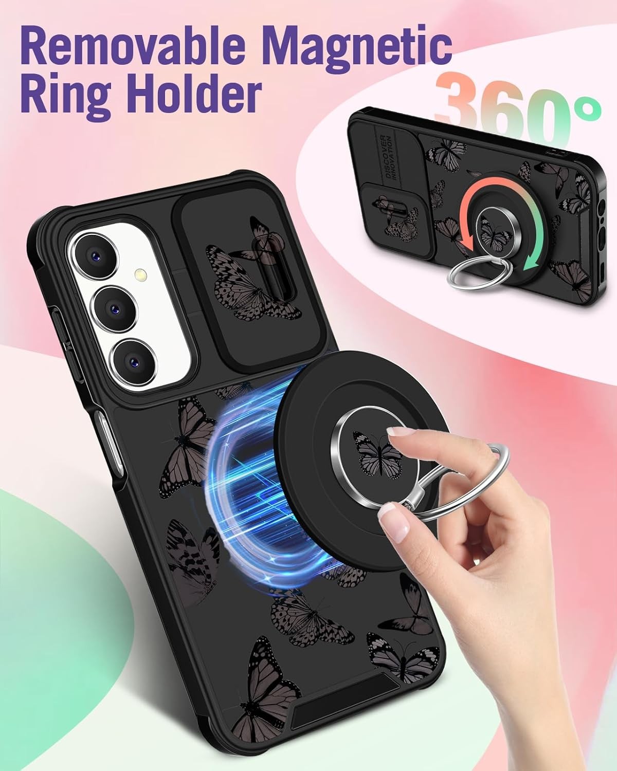 2in1 for Samsung Galaxy A15 5G Case – Cute Aesthetic Black Butterfly Design Cove