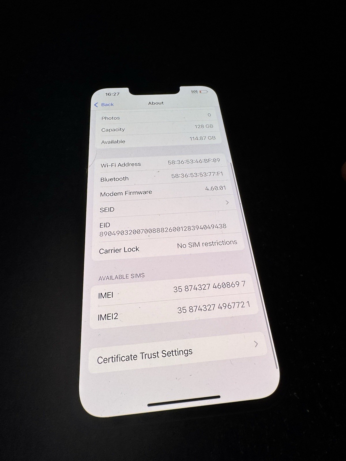 Apple iPhone 13 – 128 GB – Midnight (Unlocked) – Cracked – 100% Battery