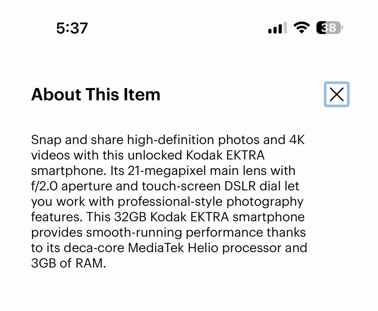 Kodak Ektra 4G LTE 32GB Black Cellular Phone No SIM Card Android New In Box!