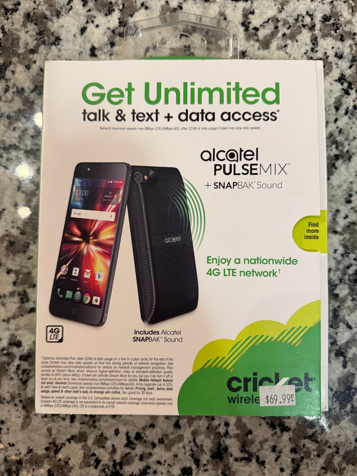 Alcatel PulseMix Android + SNAPBAK Sound, SNAPBAK Power – New Old Stock Cricket