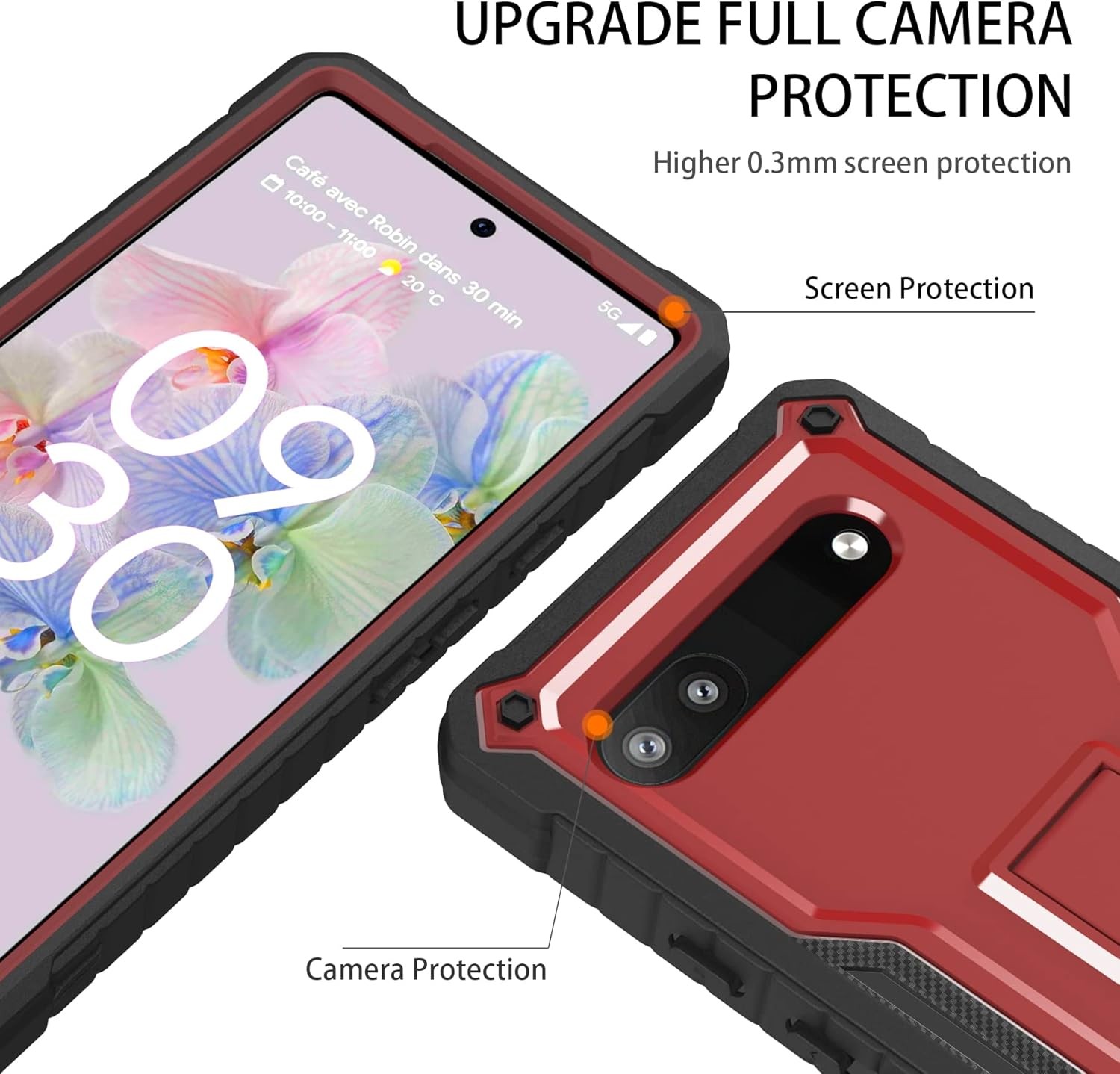 for Google Pixel 6a Case, Military Grade Protection Shockproof Case with Tempere