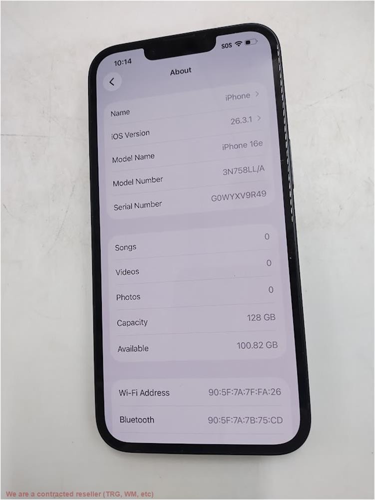 Apple iPhone 16e 128GB Black LTE Cellular 3N758LL/A UNKNOWN CARRIER SEE DETAILS