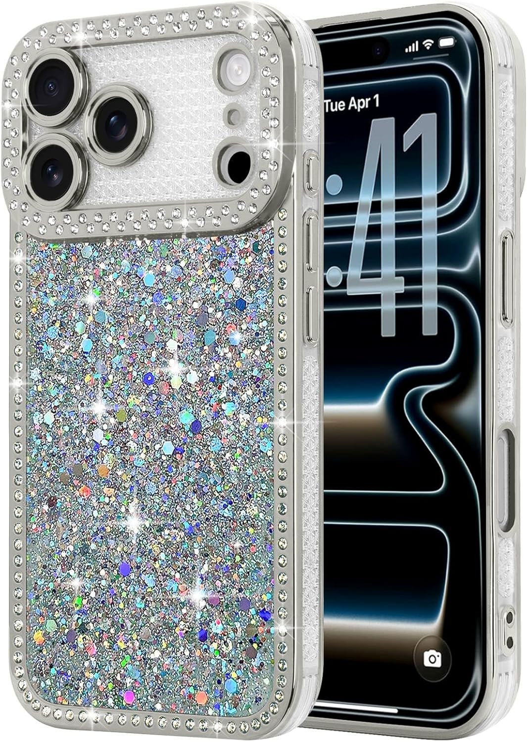 iPhone 17 Pro Max Case Glitter, Luxury Shiny Bling Sparkly Bumper Cover with Dia