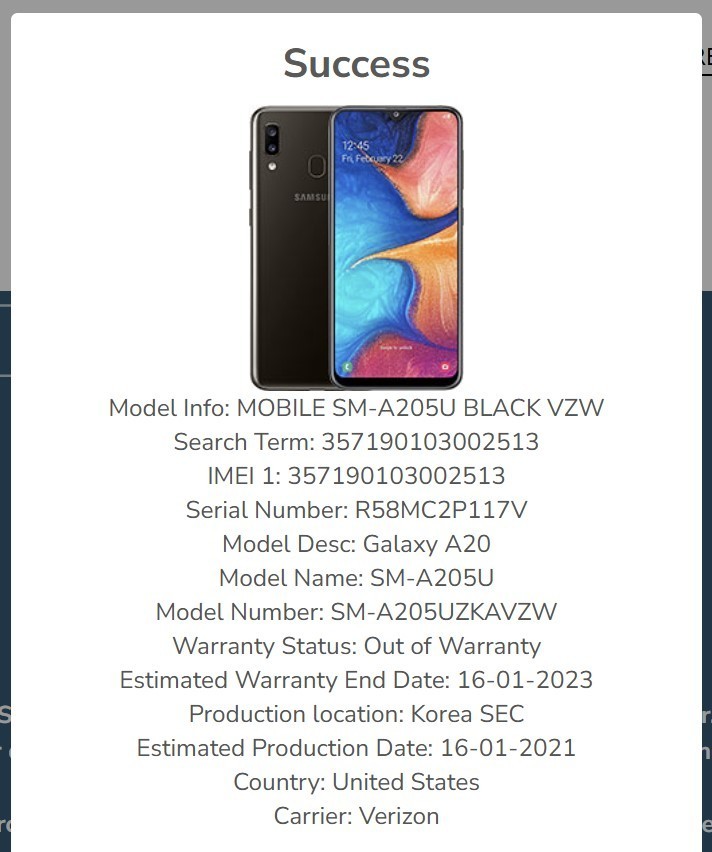 Samsung Galaxy A20 32GB SM-A205U Verizon Black – Back Panel Damage PARTS