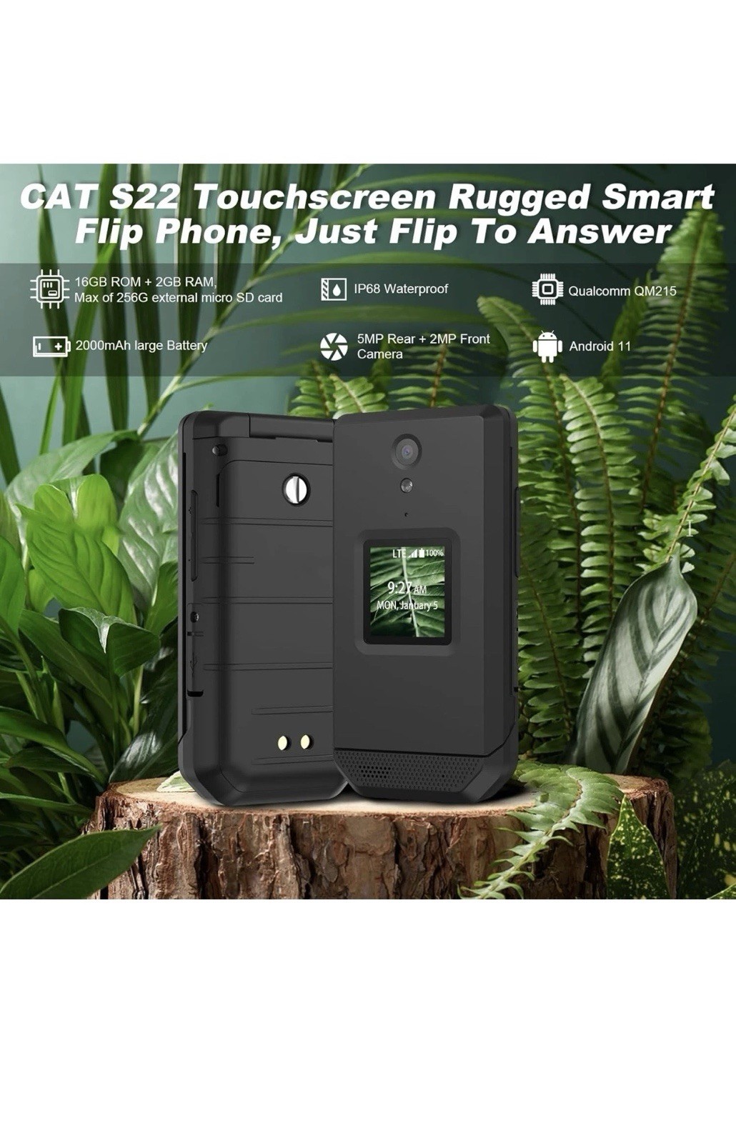 CAT S22 Rugged Flip Phone Unlocked (16GB) 2.8” Touchscreen Smart Cell Phone …