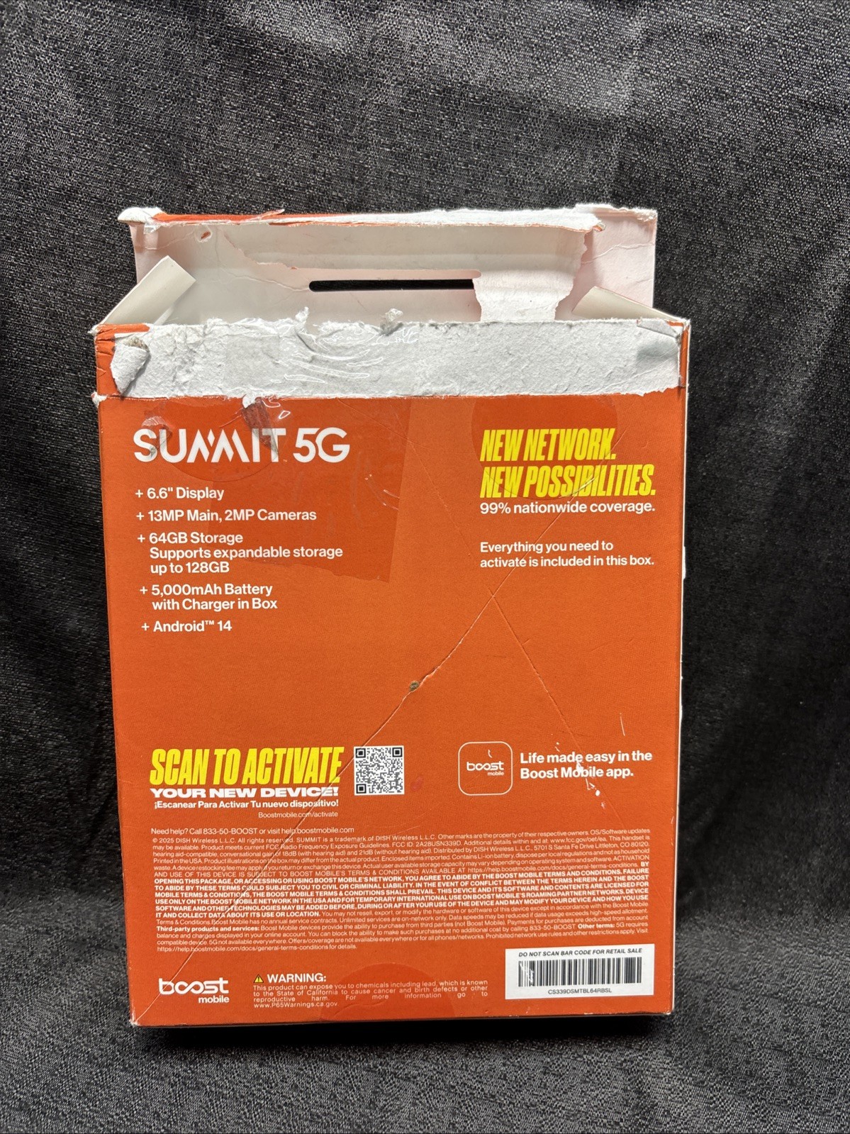 Summit 5G, 64GB, Blue – Boost Mobile Prepaid Smartphone – Brand New
